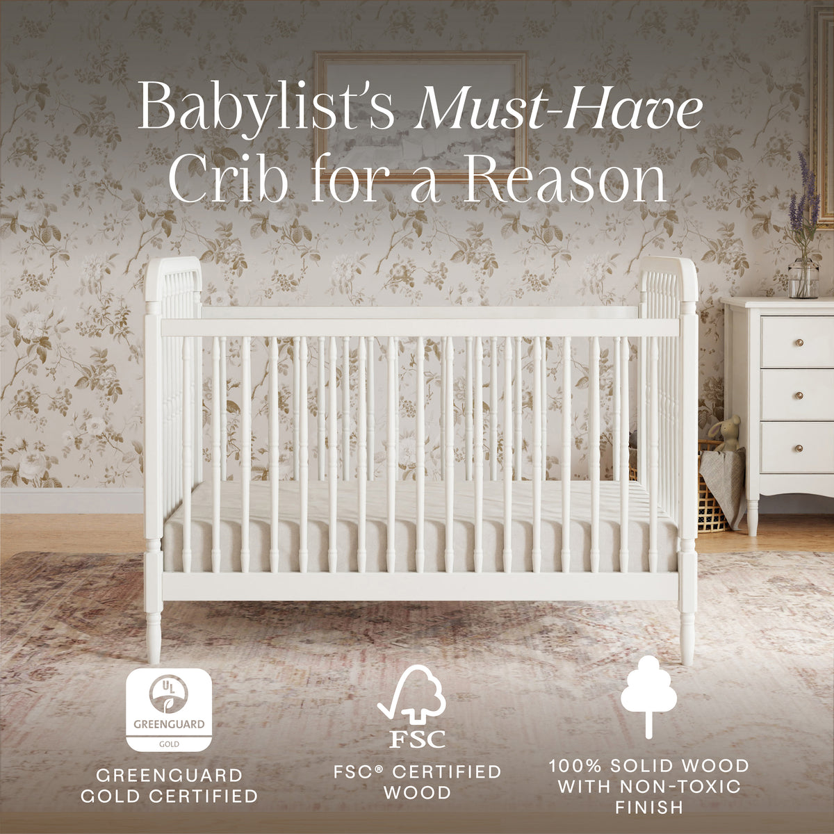 M7101RW,Namesake,Liberty 3-in-1 Convertible Spindle Crib w/Toddler Bed Conversion Kit in Warm White