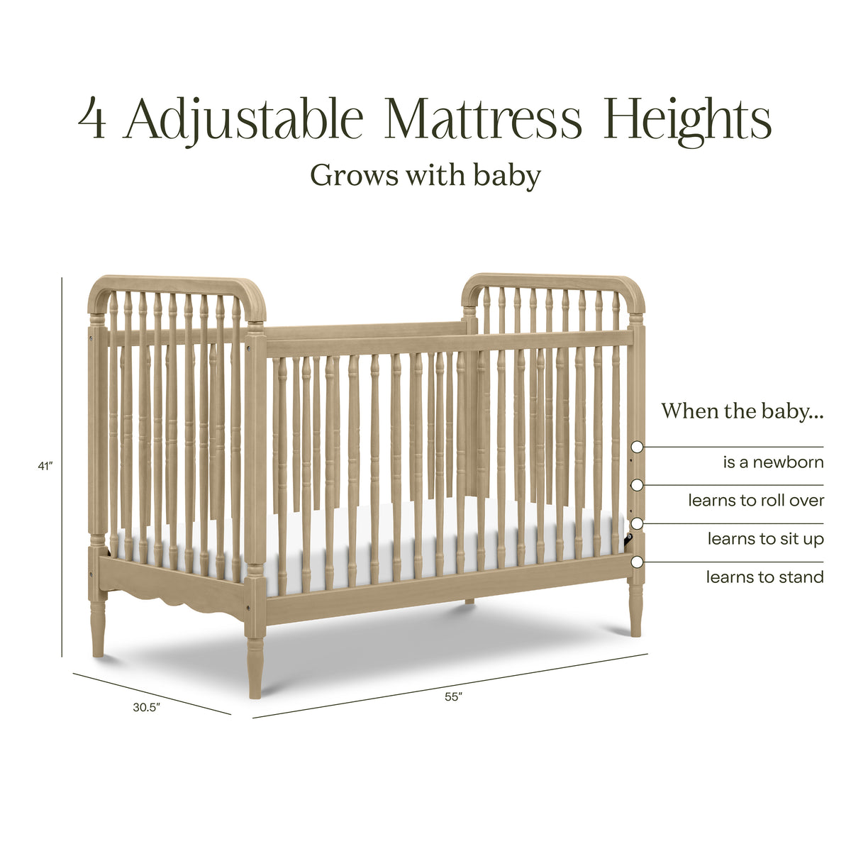 M7101WP,Namesake,Liberty 3-in-1 Convertible Spindle Crib w/Toddler Bed Conversion Kit in Washed Pine