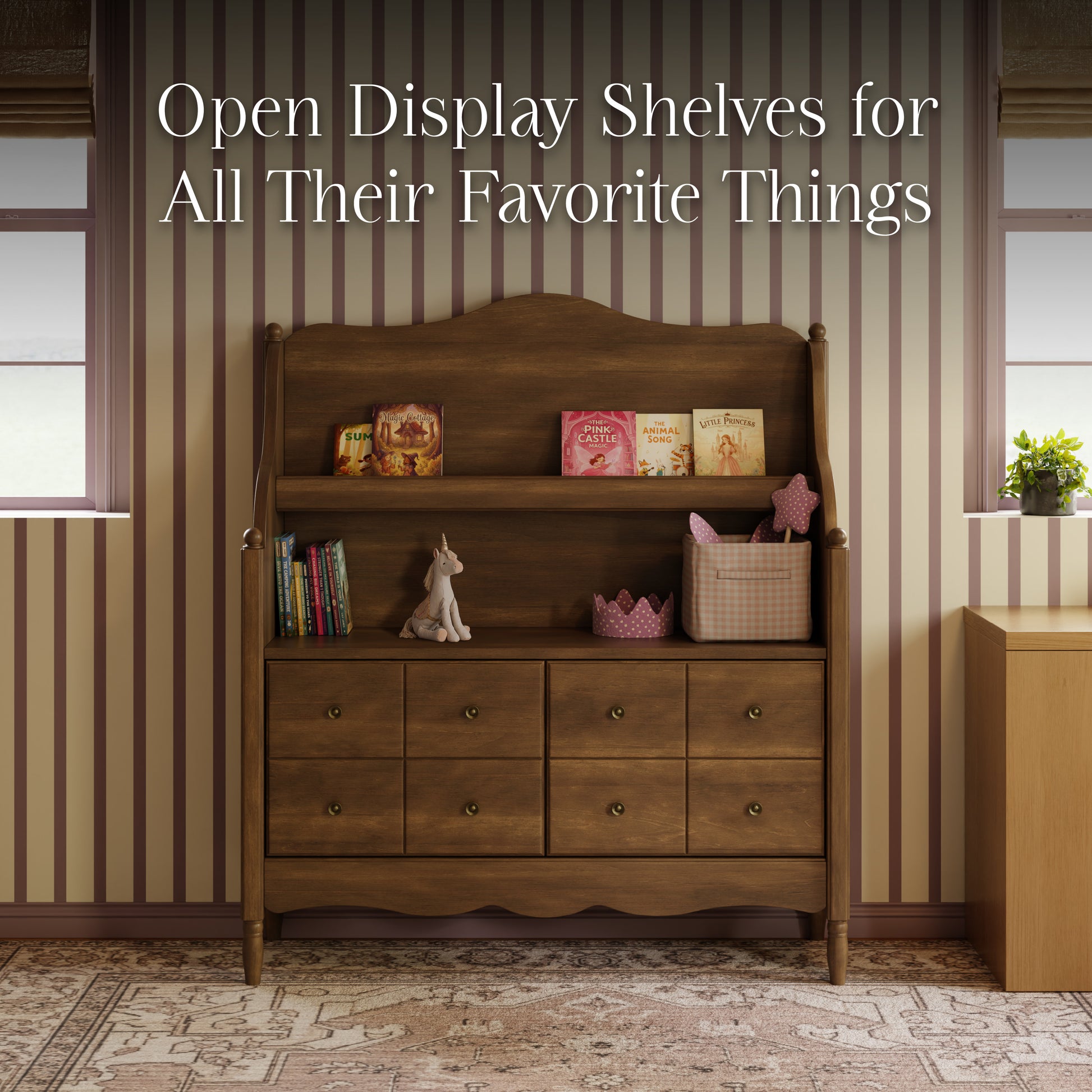 M7109NL,Namesake Kids,Liberty Library Hutch in Natural Walnut