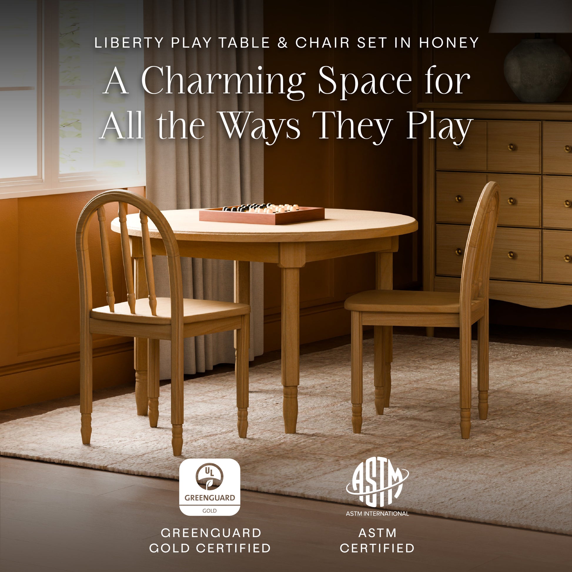 M7110HY,Namesake Kids,Liberty Play Table & Spindle Chairs Set in Honey
