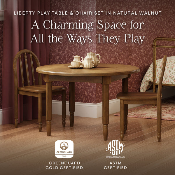 M7110NL,Namesake Kids,Liberty Play Table & Spindle Chairs Set in Natural Walnut