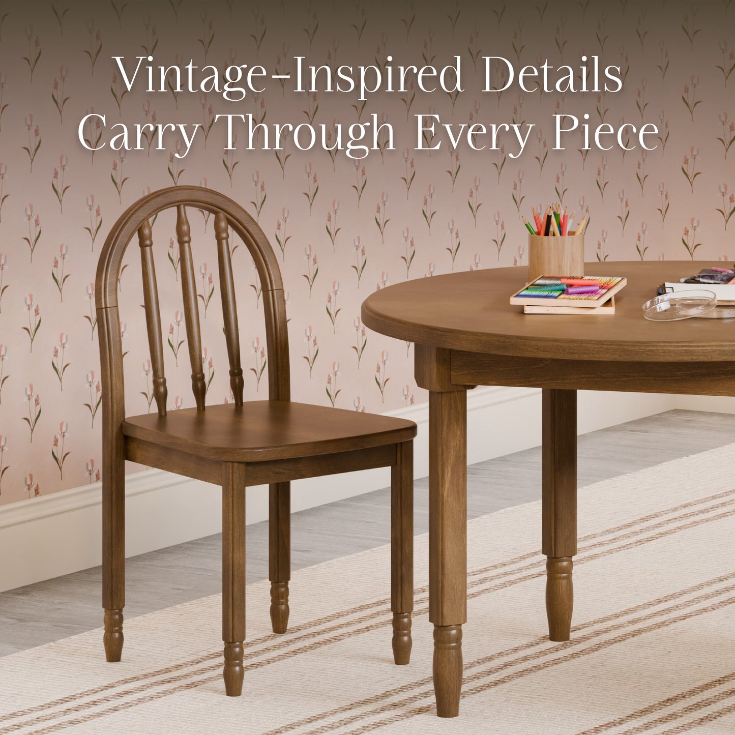 M7110NL,Namesake Kids,Liberty Play Table & Spindle Chairs Set in Natural Walnut