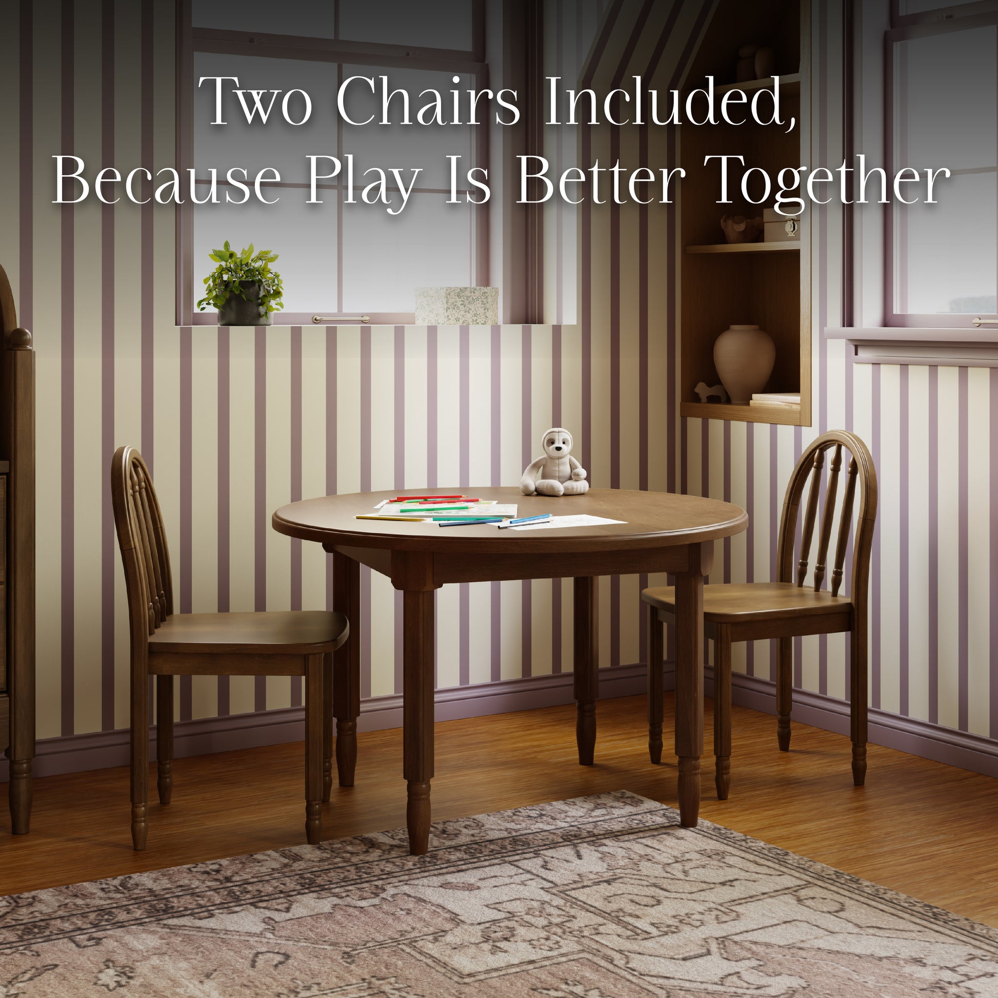 M7110NL,Namesake Kids,Liberty Play Table & Spindle Chairs Set in Natural Walnut