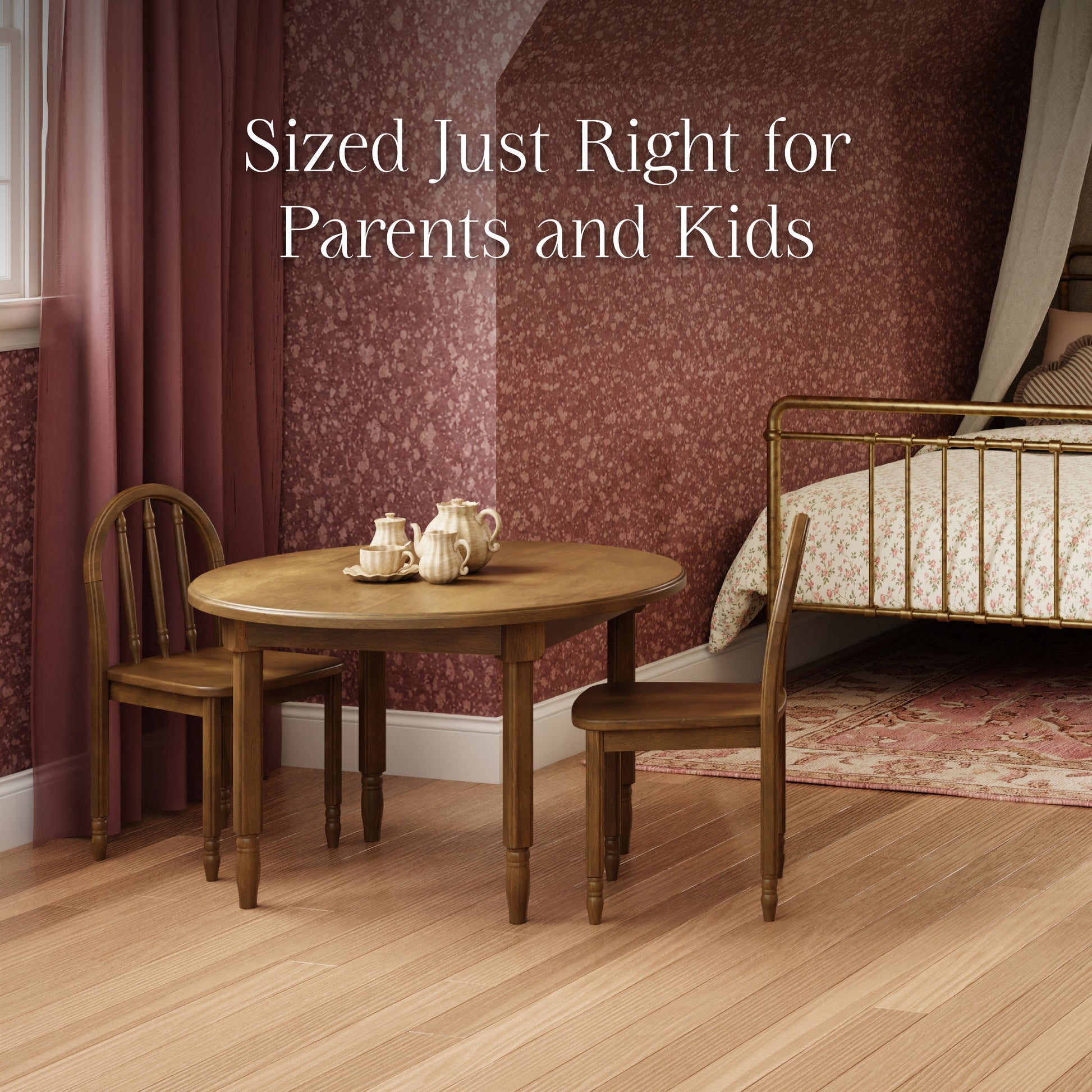 M7110NL,Namesake Kids,Liberty Play Table & Spindle Chairs Set in Natural Walnut