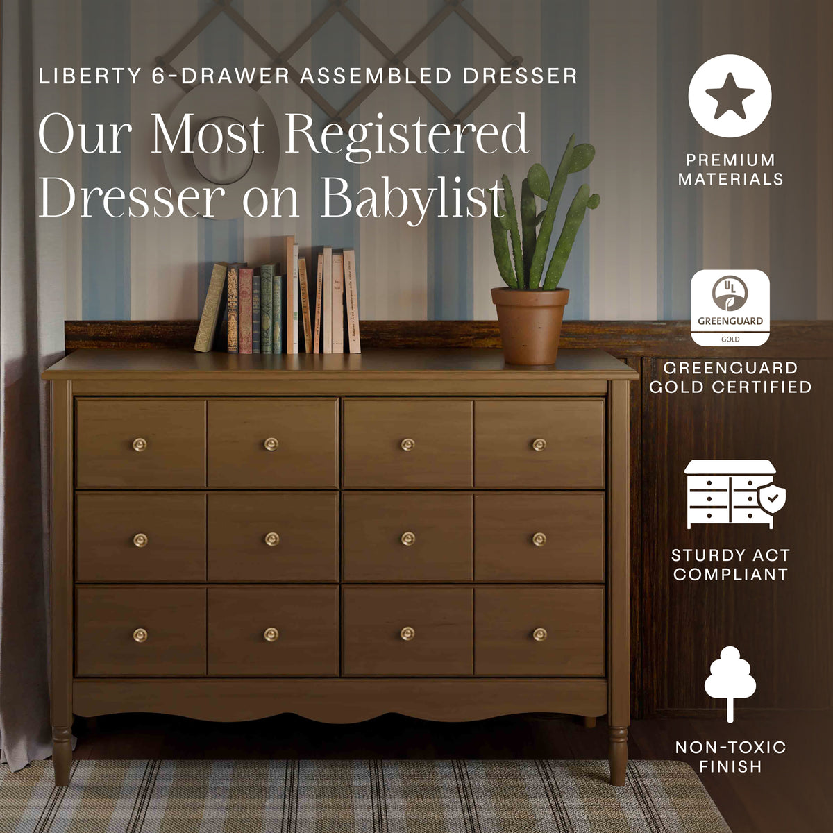 M7116NL,Namesake,Liberty 6-Drawer Assembled Dresser in Natural Walnut