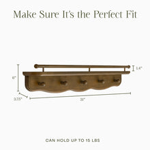 M7125NL,Namesake Kids,Liberty 31 Wall Shelf with Hooks in Natural Walnut