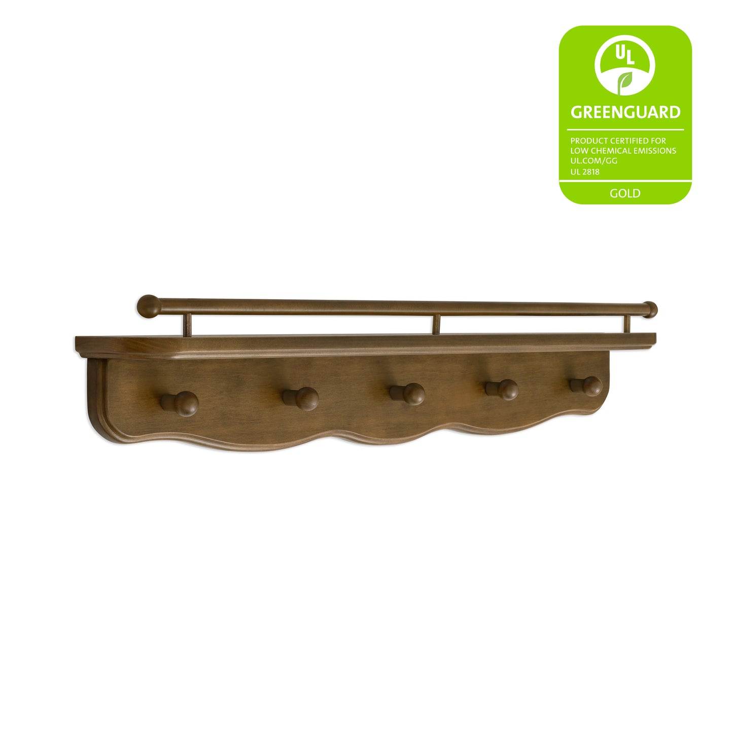 M7125NL,Namesake Kids,Liberty 31 Wall Shelf with Hooks in Natural Walnut
