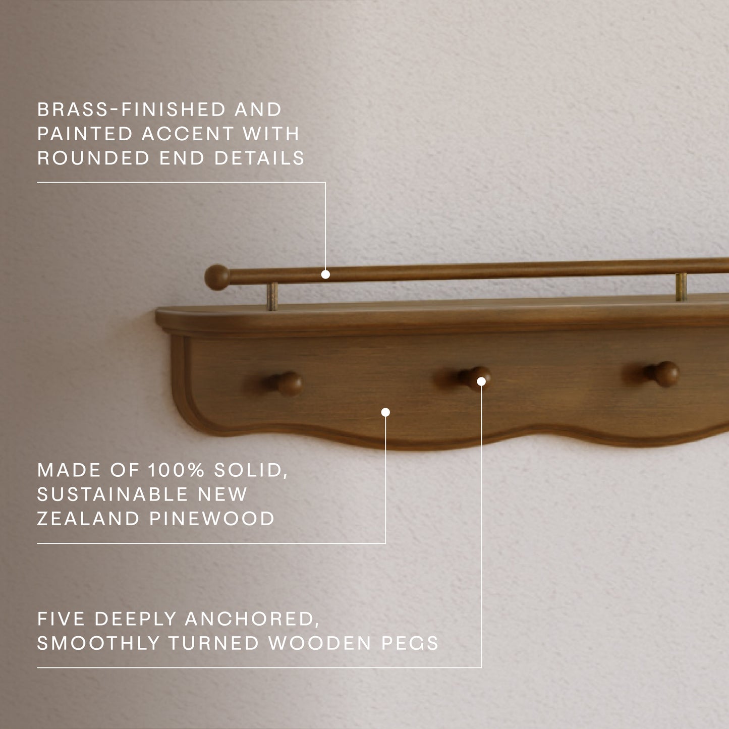 M7125NL,Namesake Kids,Liberty 31 Wall Shelf with Hooks in Natural Walnut