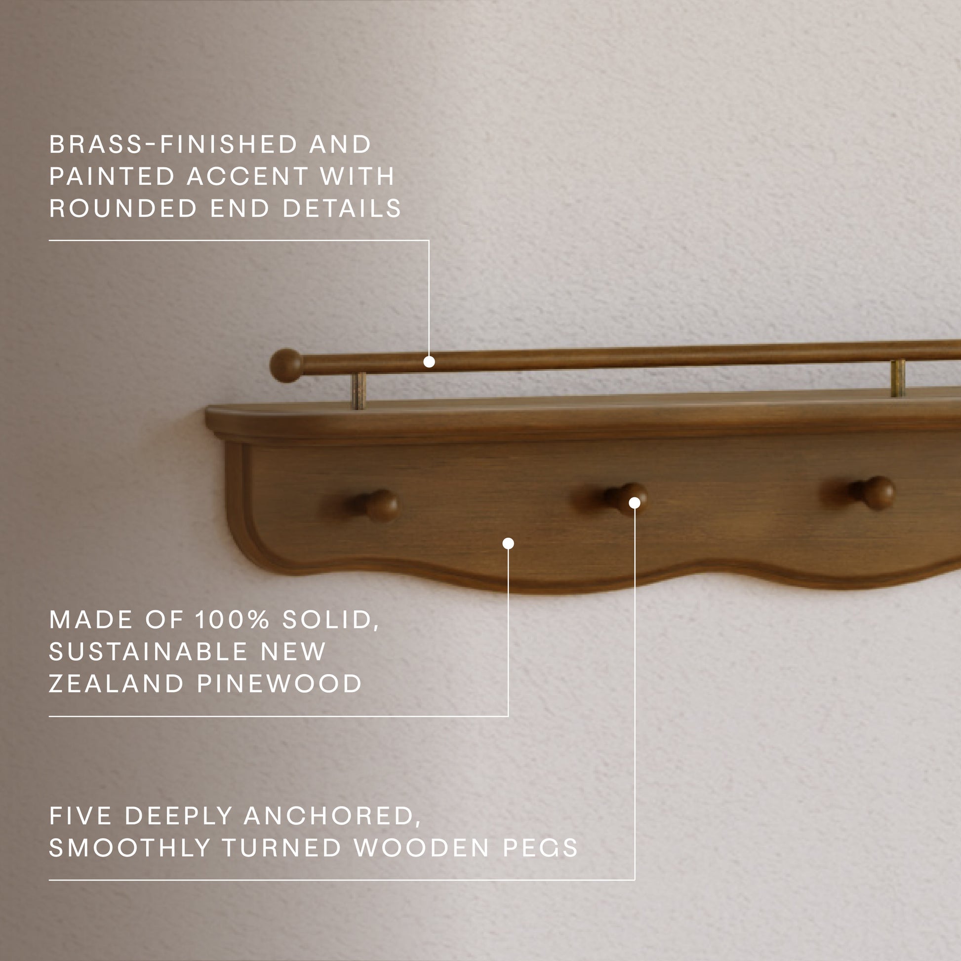 M7125NL,Namesake Kids,Liberty 31 Wall Shelf with Hooks in Natural Walnut