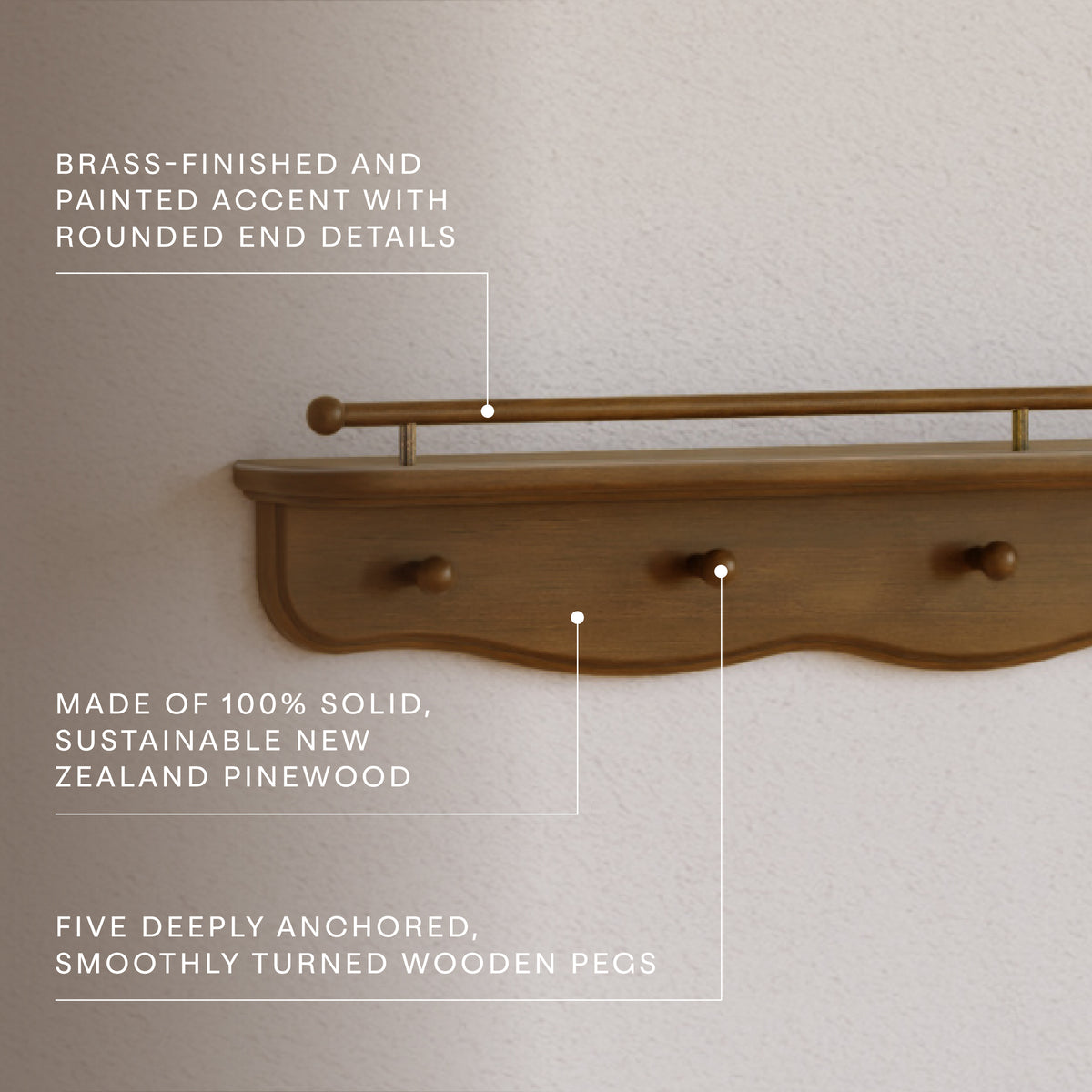 M7125NL,Namesake Kids,Liberty 31 Wall Shelf with Hooks in Natural Walnut
