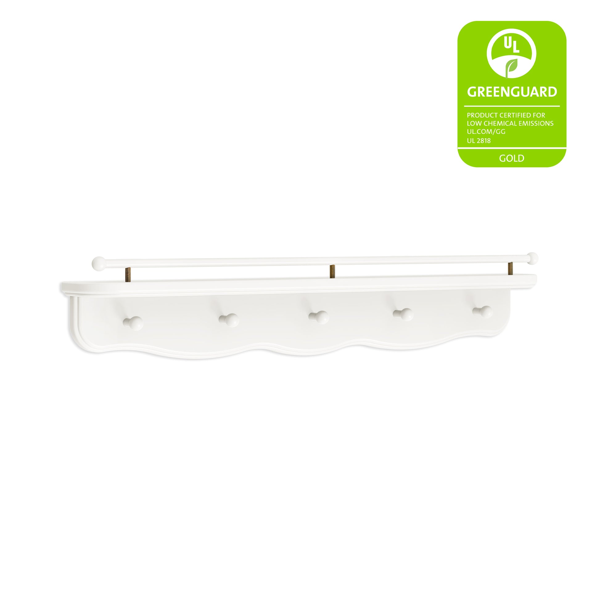 M7125RW,Namesake Kids,Liberty 31 Wall Shelf with Hooks in Warm White