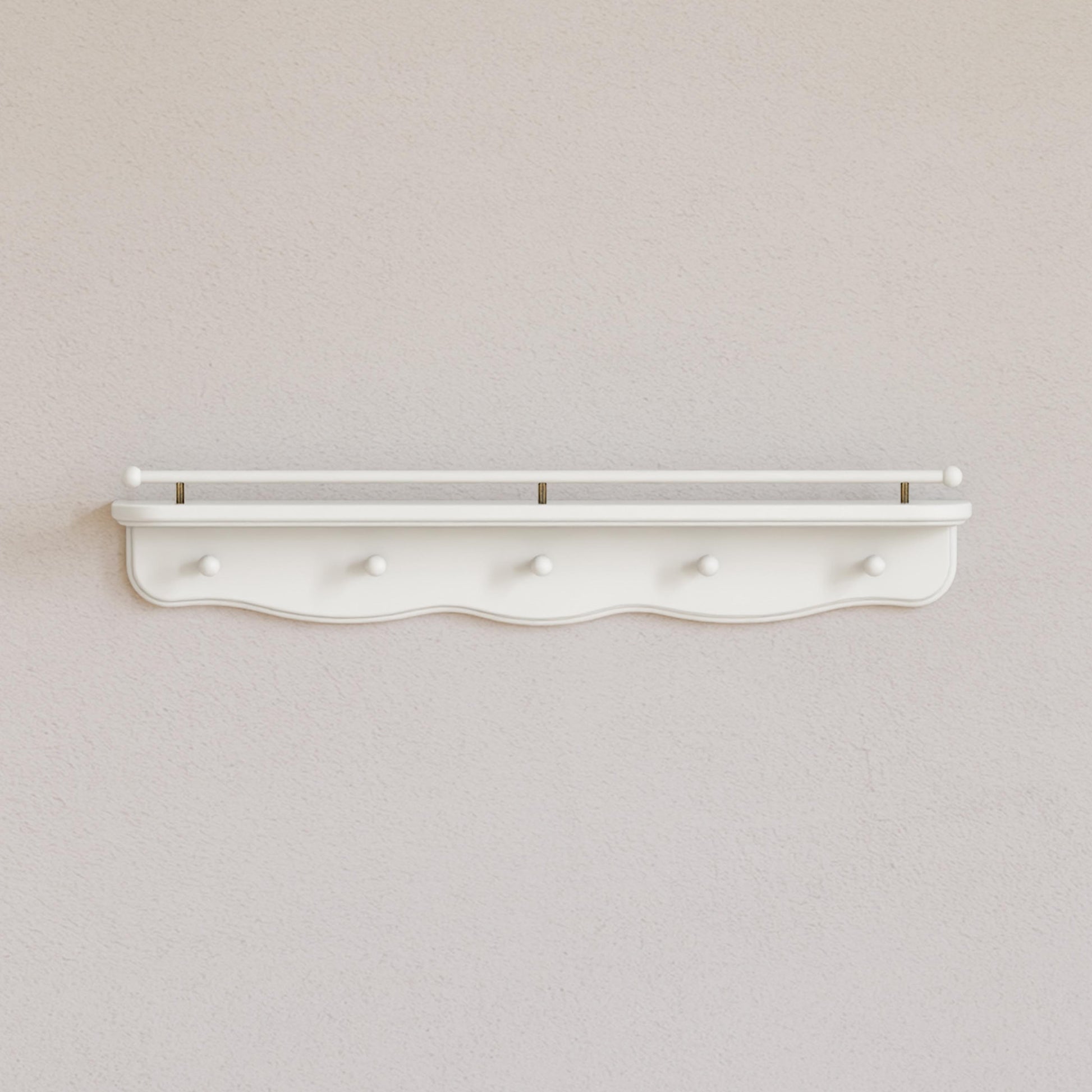 M7125RW,Namesake Kids,Liberty 31 Wall Shelf with Hooks in Warm White