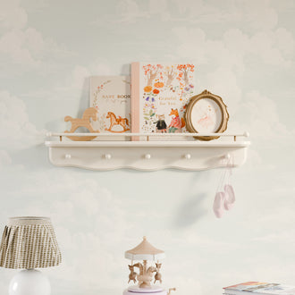 M7125RW,Namesake Kids,Liberty 31 Wall Shelf with Hooks in Warm White