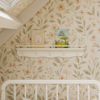 M7125RW,Namesake Kids,Liberty 31 Wall Shelf with Hooks in Warm White