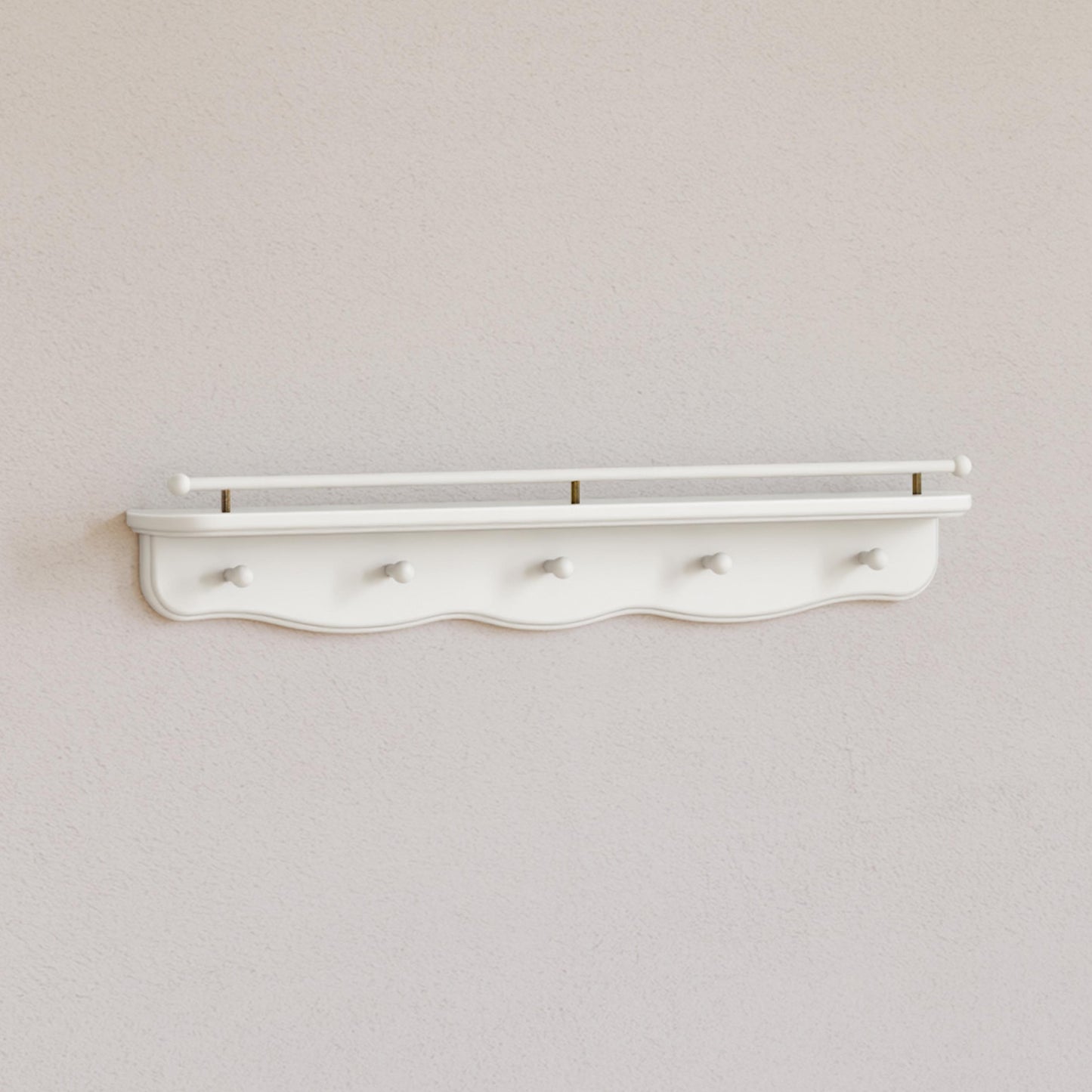 M7125RW,Namesake Kids,Liberty 31 Wall Shelf with Hooks in Warm White