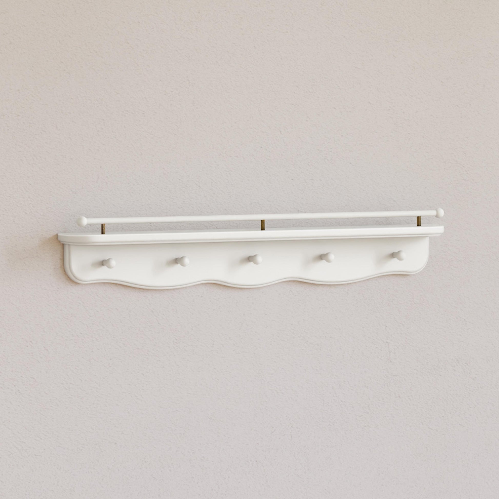 M7125RW,Namesake Kids,Liberty 31 Wall Shelf with Hooks in Warm White