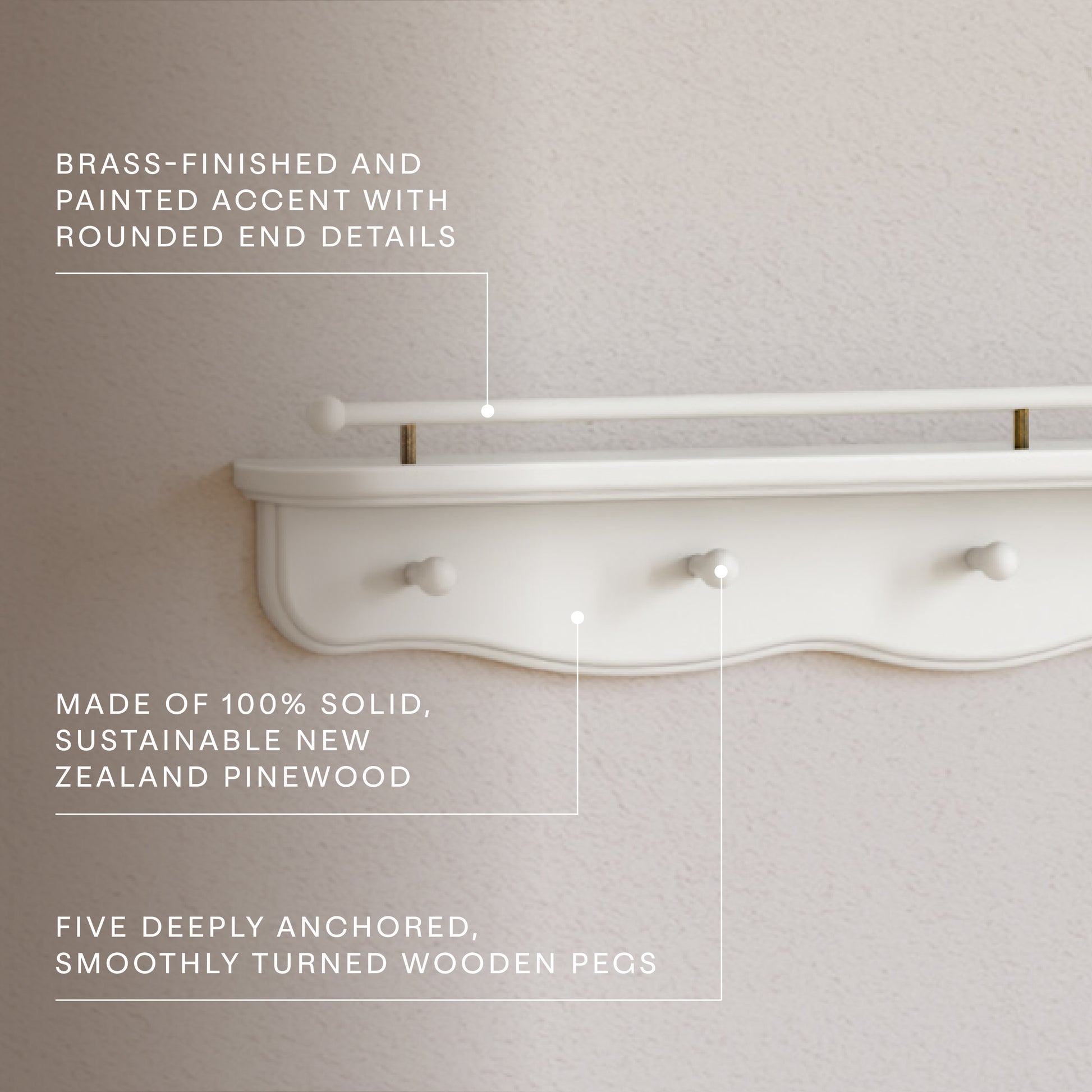 M7125RW,Namesake Kids,Liberty 31 Wall Shelf with Hooks in Warm White