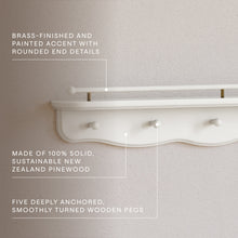M7125RW,Namesake Kids,Liberty 31 Wall Shelf with Hooks in Warm White