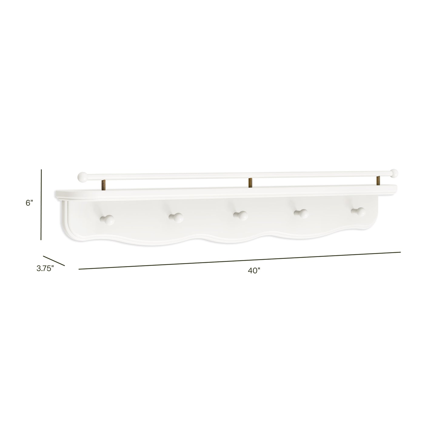 M7125RW,Namesake Kids,Liberty 31 Wall Shelf with Hooks in Warm White