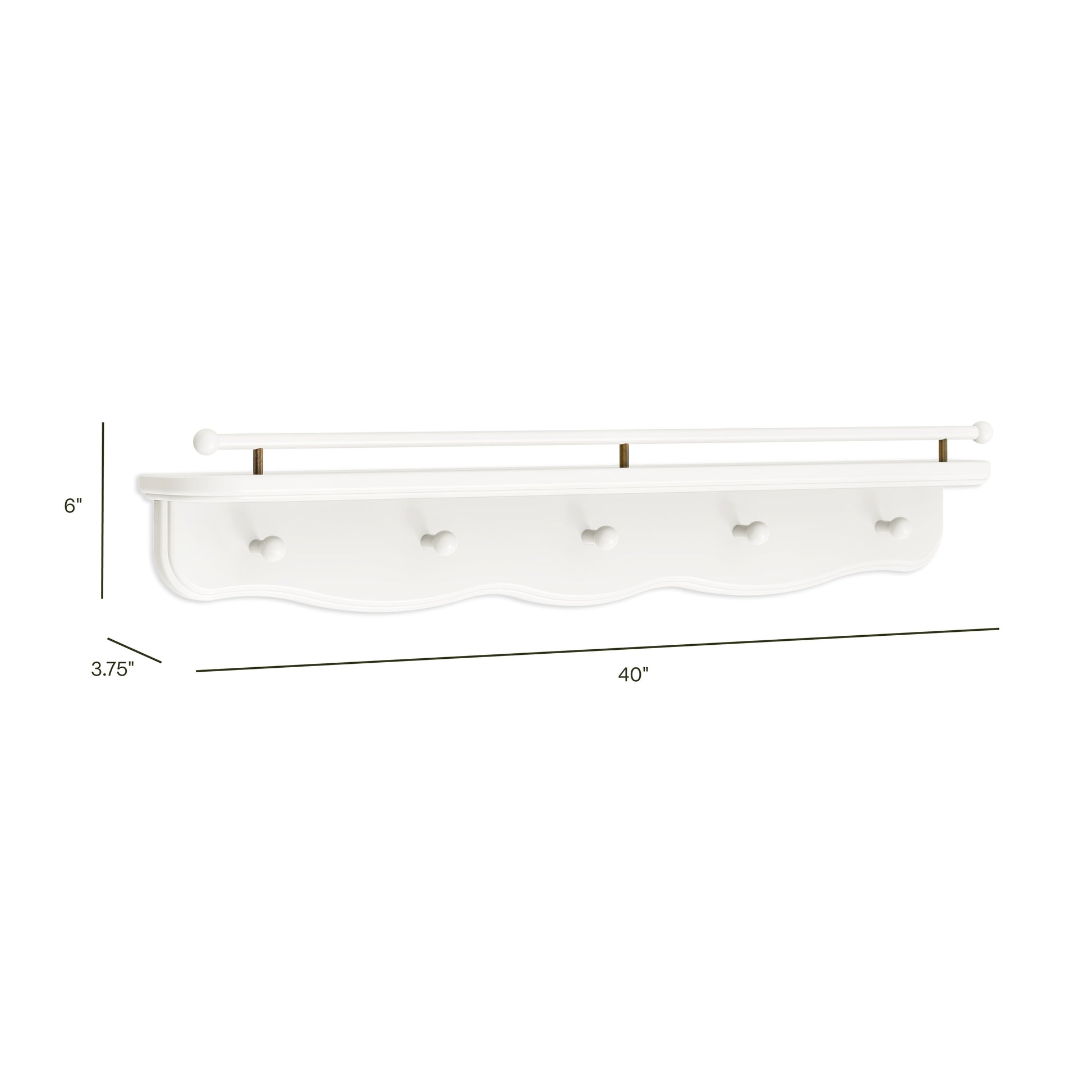 M7125RW,Namesake Kids,Liberty 31 Wall Shelf with Hooks in Warm White