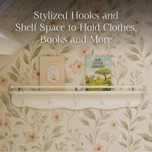 M7125RW,Namesake Kids,Liberty 31 Wall Shelf with Hooks in Warm White