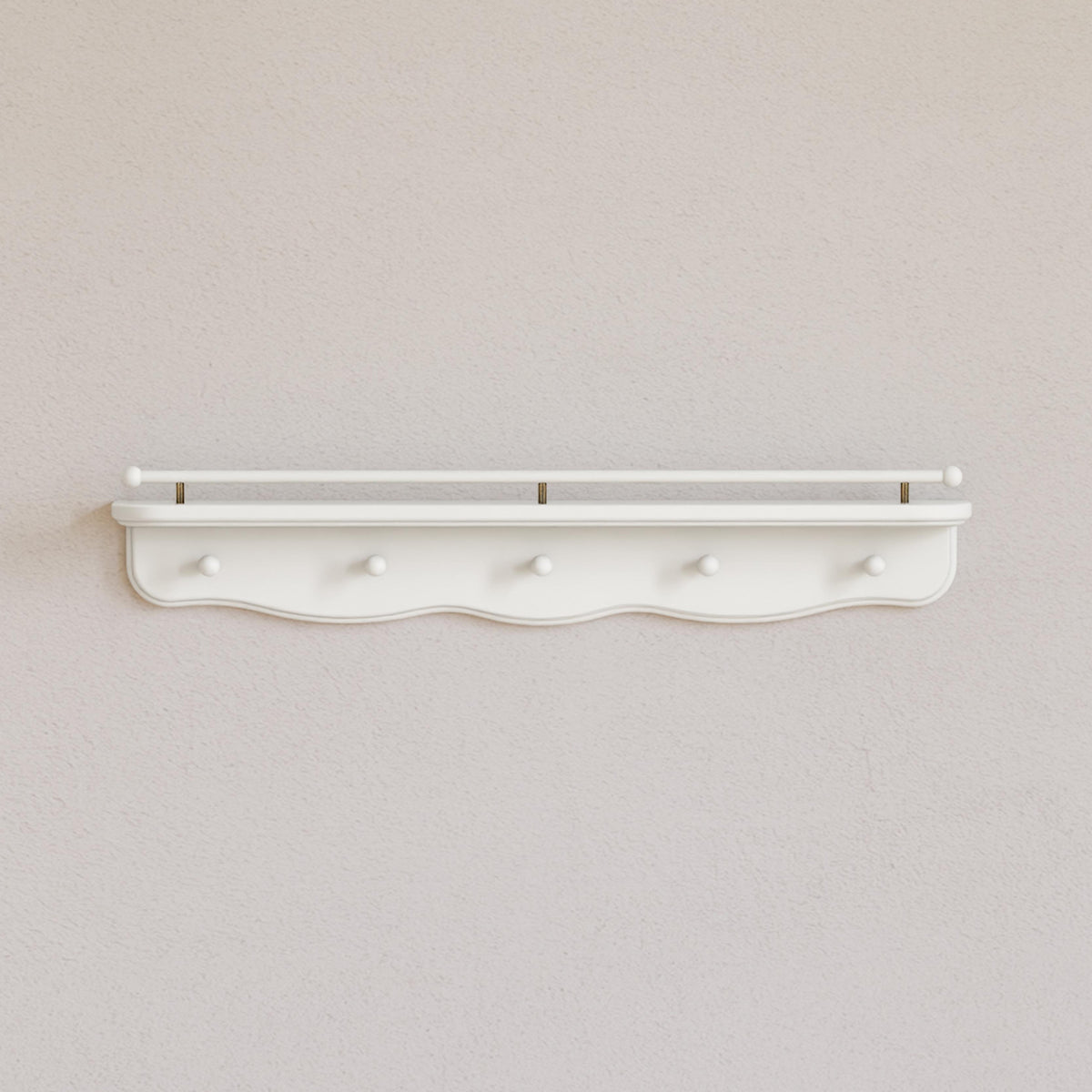 M7125RW,Namesake Kids,Liberty 31 Wall Shelf with Hooks in Warm White