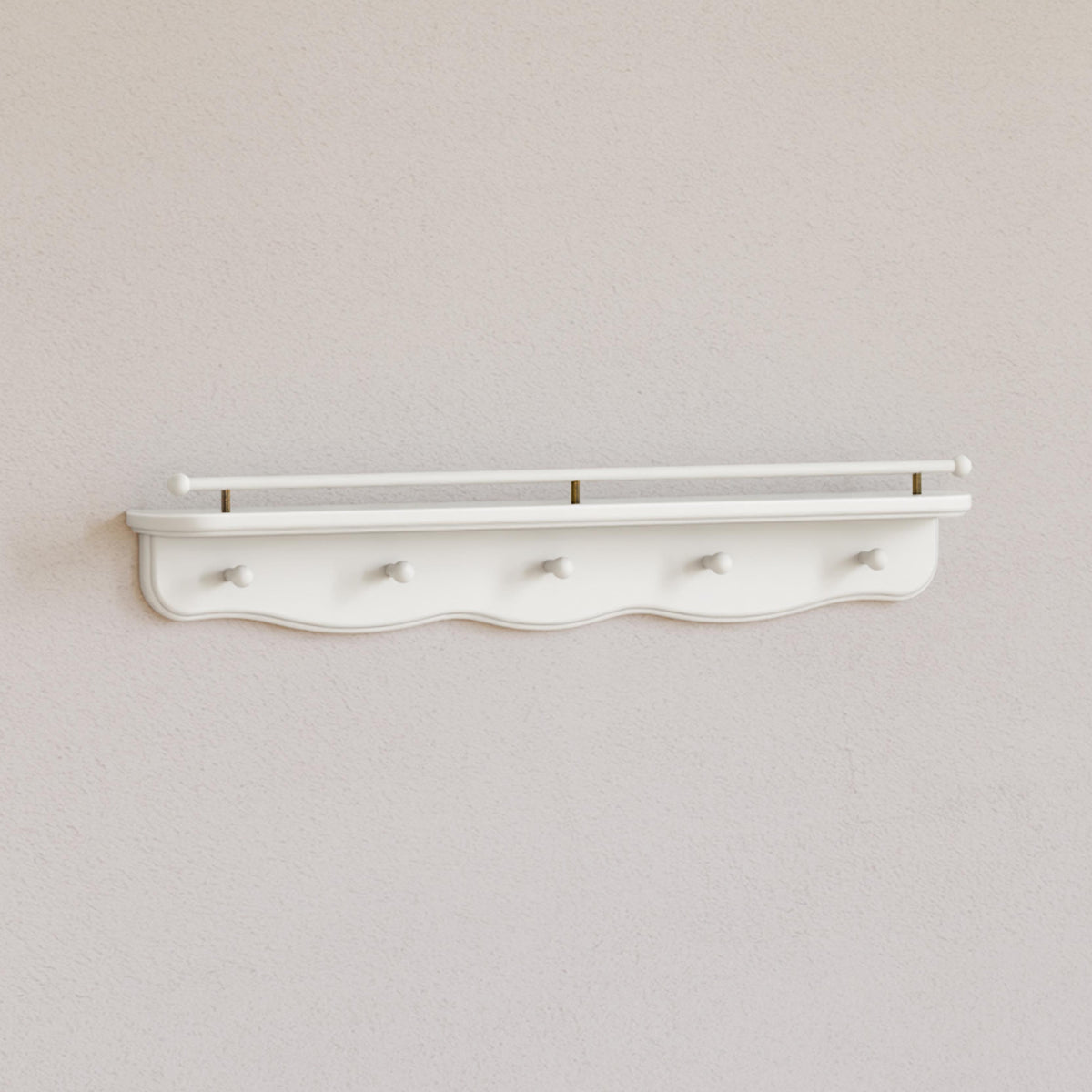 M7125RW,Namesake Kids,Liberty 31 Wall Shelf with Hooks in Warm White