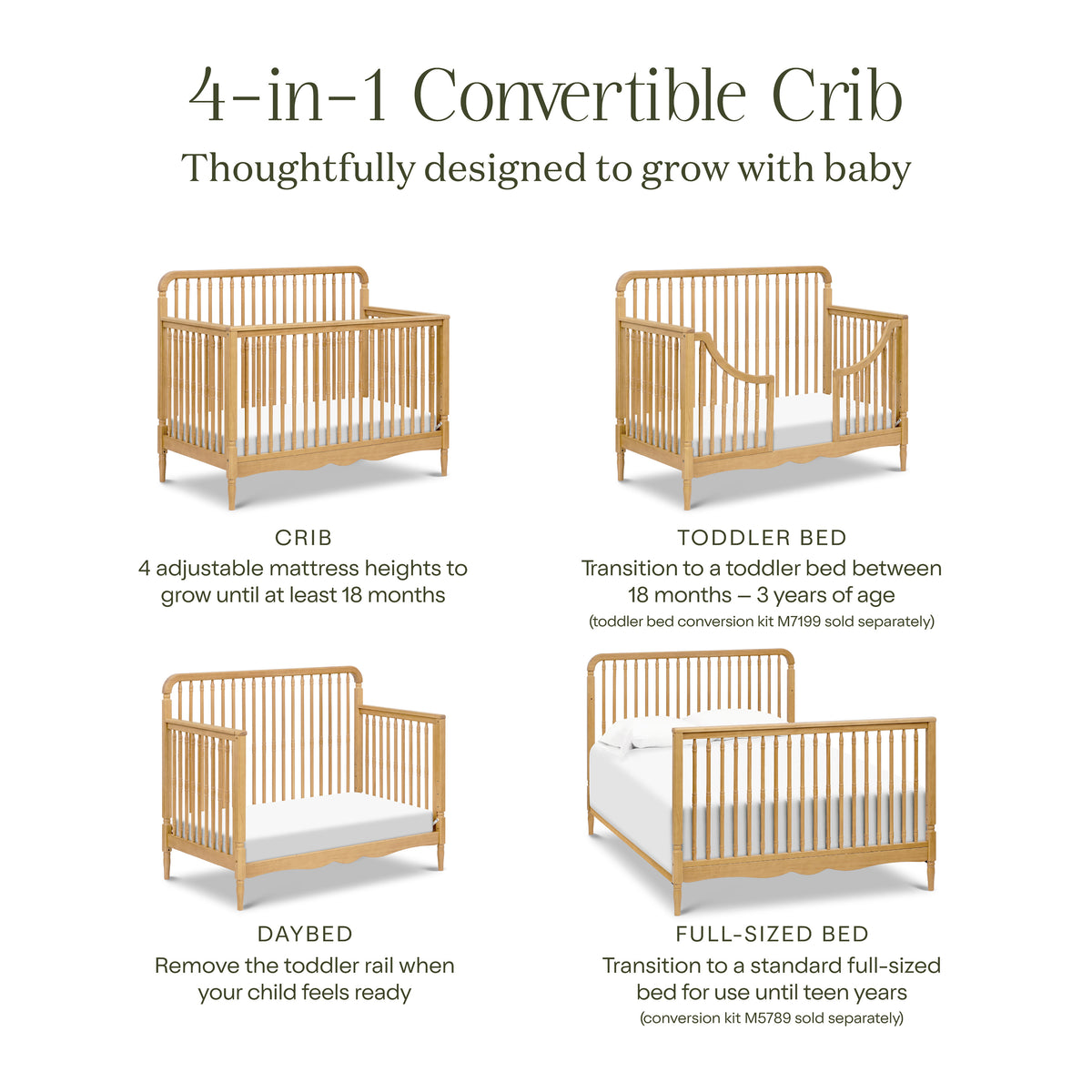 M7141HY,Namesake,Liberty 4-in-1 Convertible Spindle Crib in Honey