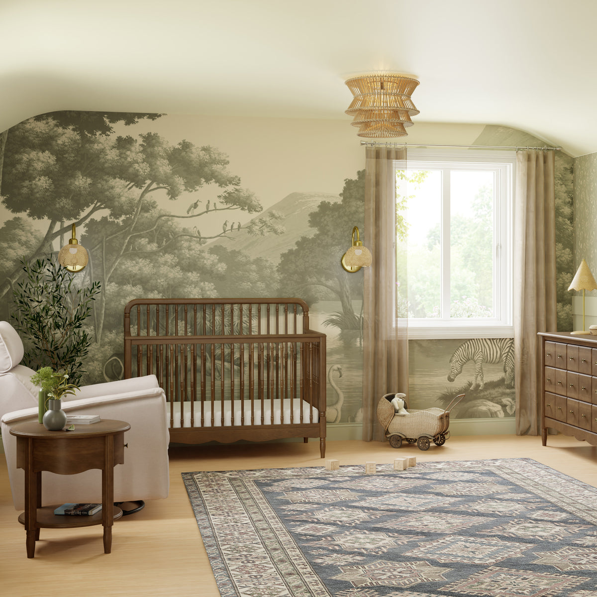 M7141NL,Namesake,Liberty 4-in-1 Convertible Spindle Crib in Natural Walnut