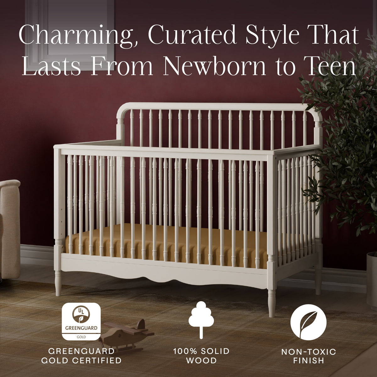 M7141RW,Namesake,Liberty 4-in-1 Convertible Spindle Crib in Warm White