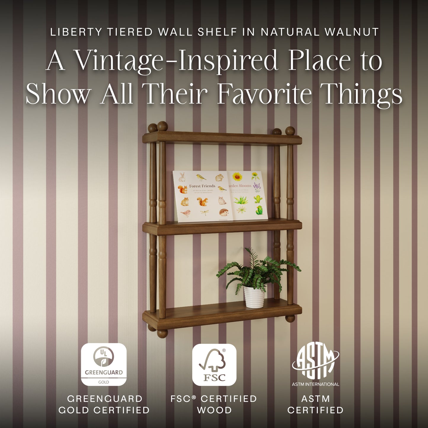 M7174NL,Namesake Kids,Liberty Tiered Wall Shelf in Natural Walnut