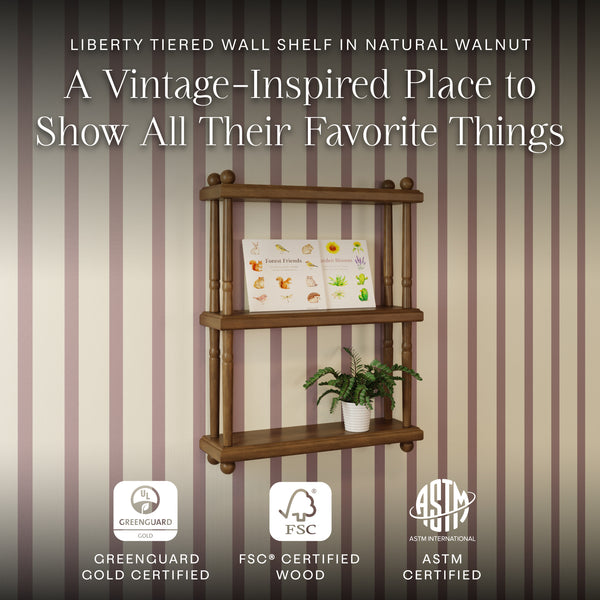 M7174NL,Namesake Kids,Liberty Tiered Wall Shelf in Natural Walnut