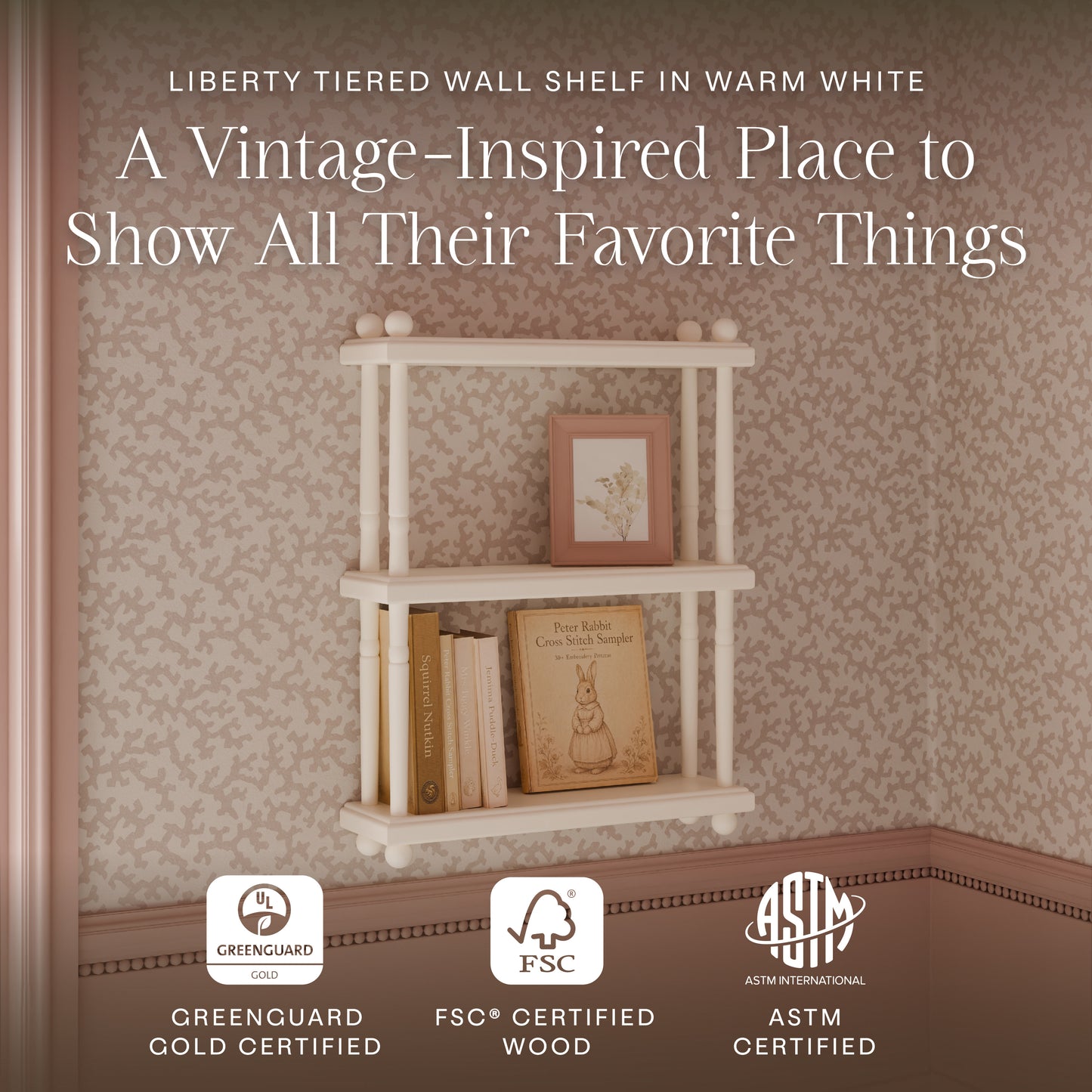 M7174RW,Namesake Kids,Liberty Tiered Wall Shelf in Warm White