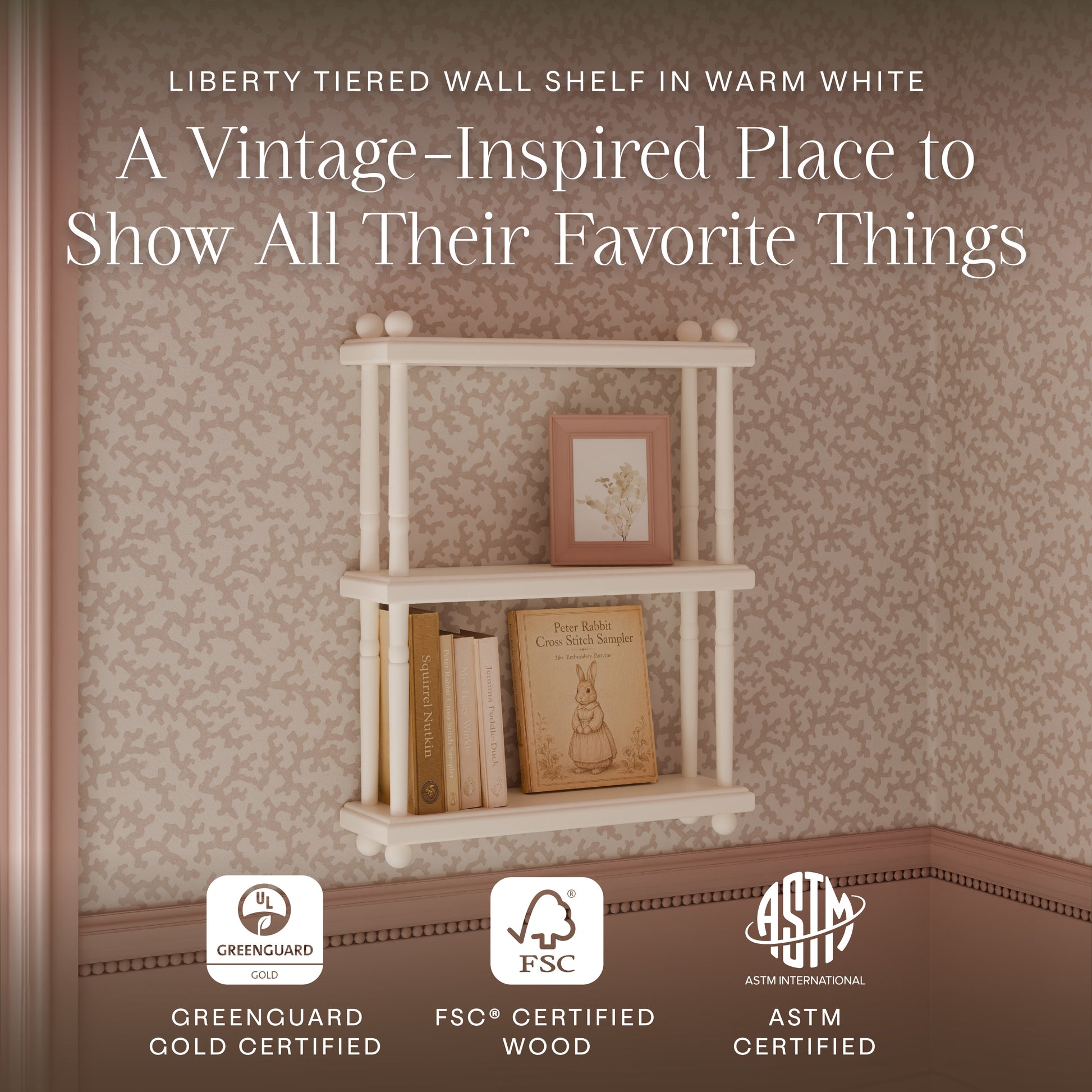 M7174RW,Namesake Kids,Liberty Tiered Wall Shelf in Warm White