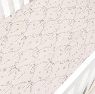 Gooslings Bows & Butterfly Kisses Crib Sheet - Pink
