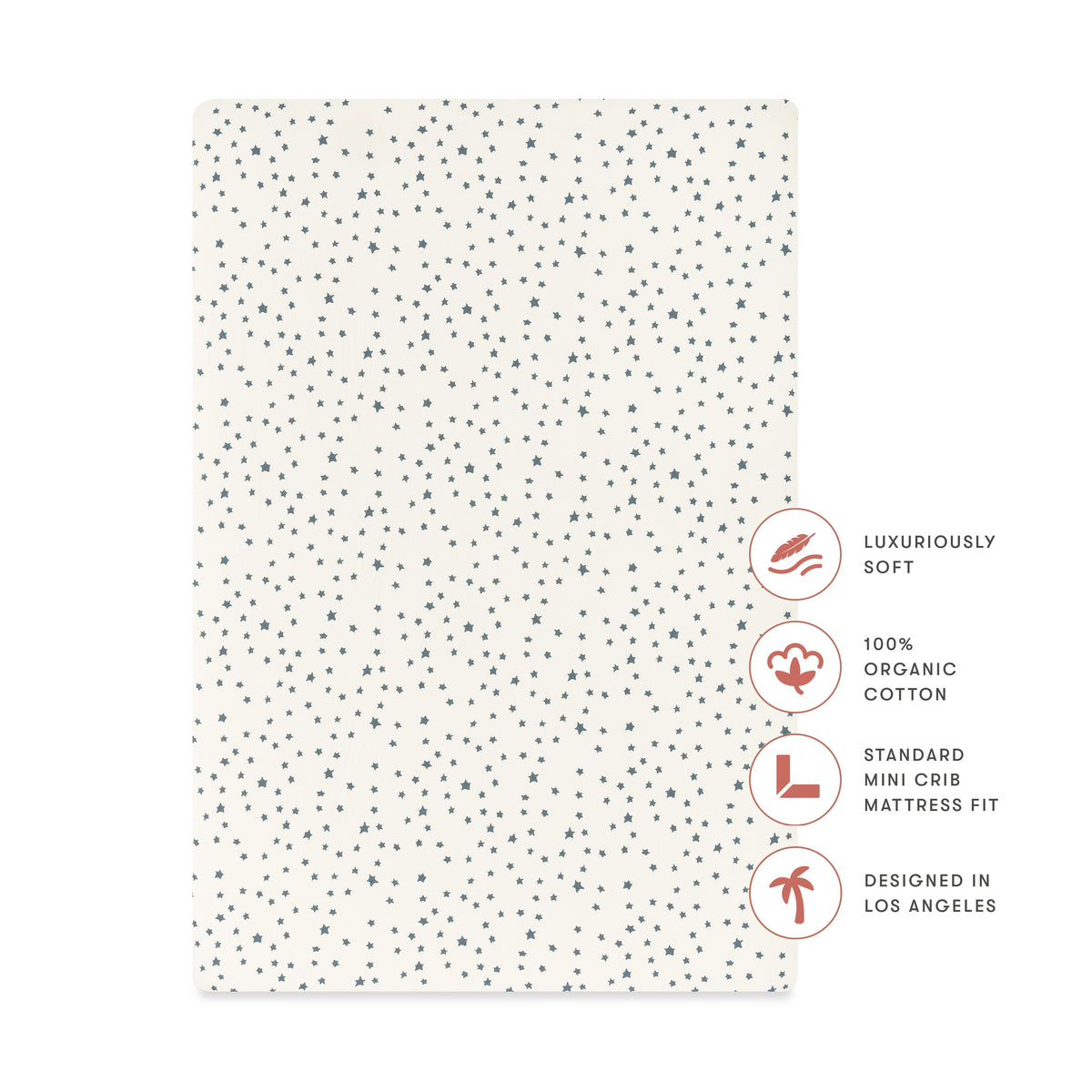 T31036IVS,Babyletto,Doodle Stars Organic Brushed Cotton Mini CribSheet in Ivory with Navy Stars