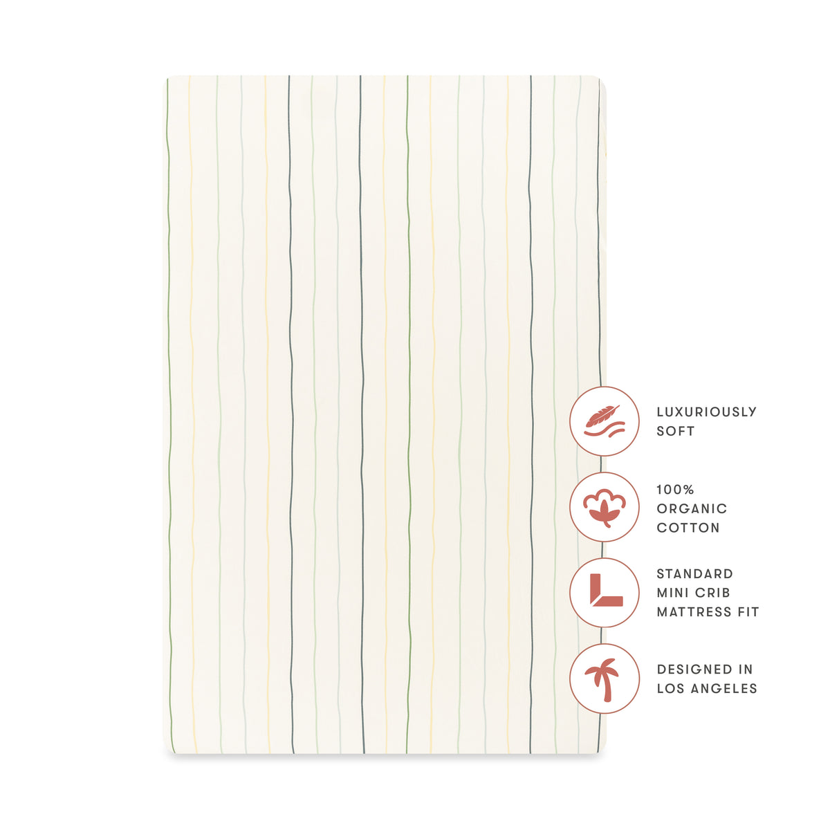 T33636ICS,Babyletto,Wonky Stripe Organic Brushed Cotton Mini CribSheet in Ivory with Cool Multi-Color Stripes