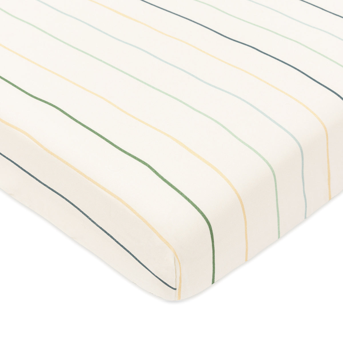 T33636ICS,Babyletto,Wonky Stripe Organic Brushed Cotton Mini CribSheet in Ivory with Cool Multi-Color Stripes