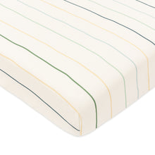 T33636ICS,Babyletto,Wonky Stripe Organic Brushed Cotton Mini CribSheet in Ivory with Cool Multi-Color Stripes