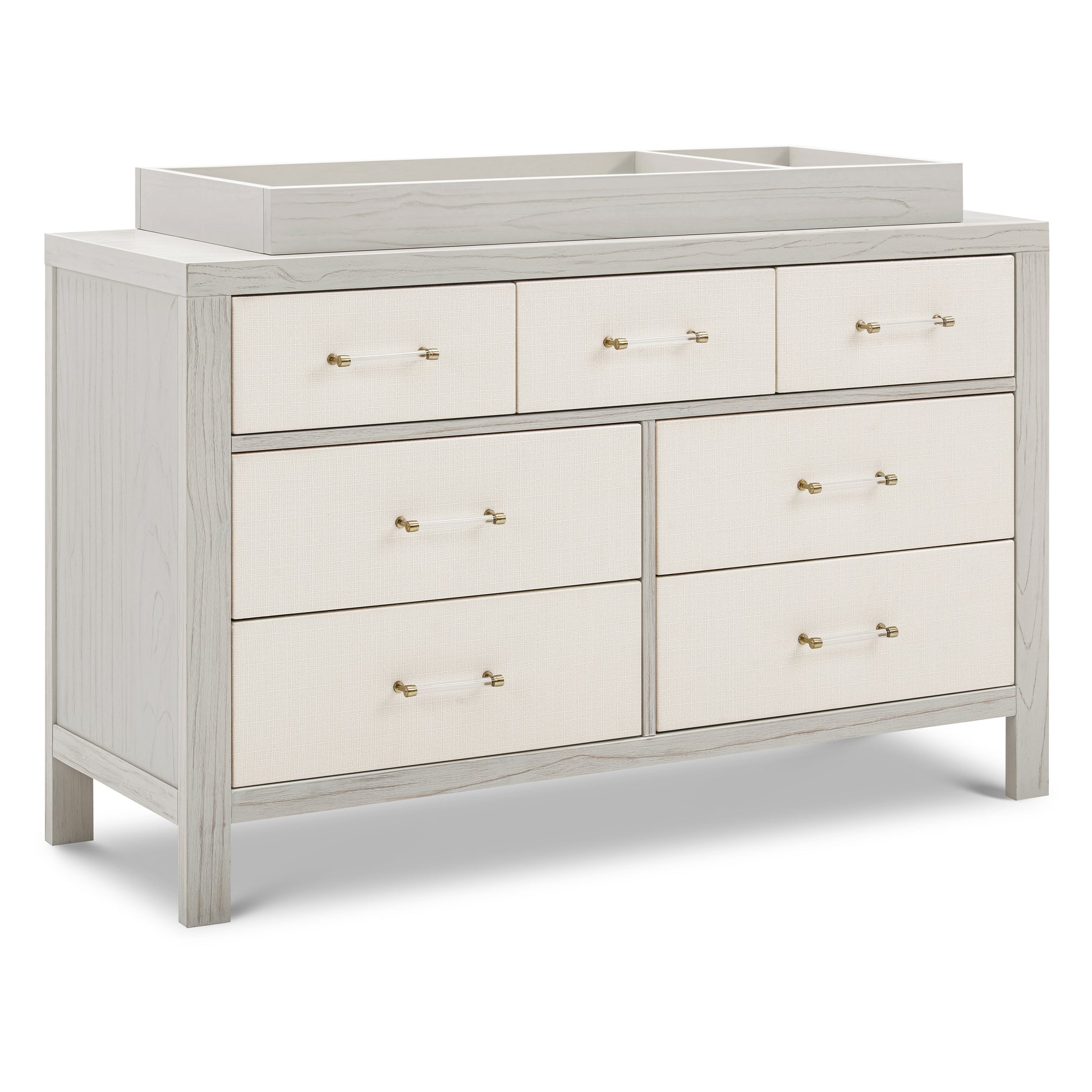 M24816WDFPEW,Namesake,Eloise 7-Drawer Assembled Dresser in White Driftwood and Performance Pearl Eco-Weave