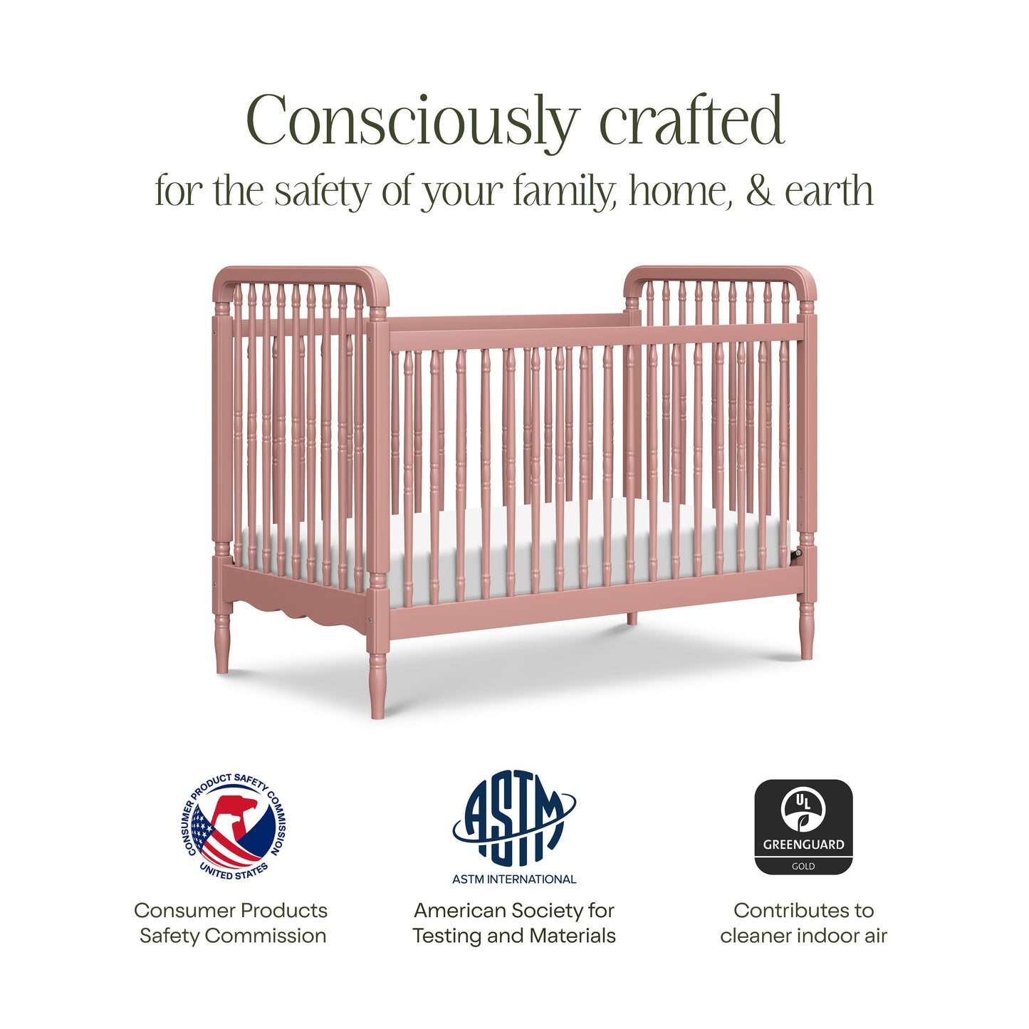 M7101DTR,Namesake,Liberty 3-in-1 Convertible Spindle Crib w/Toddler Bed Conversion Kit in Dusty Rose