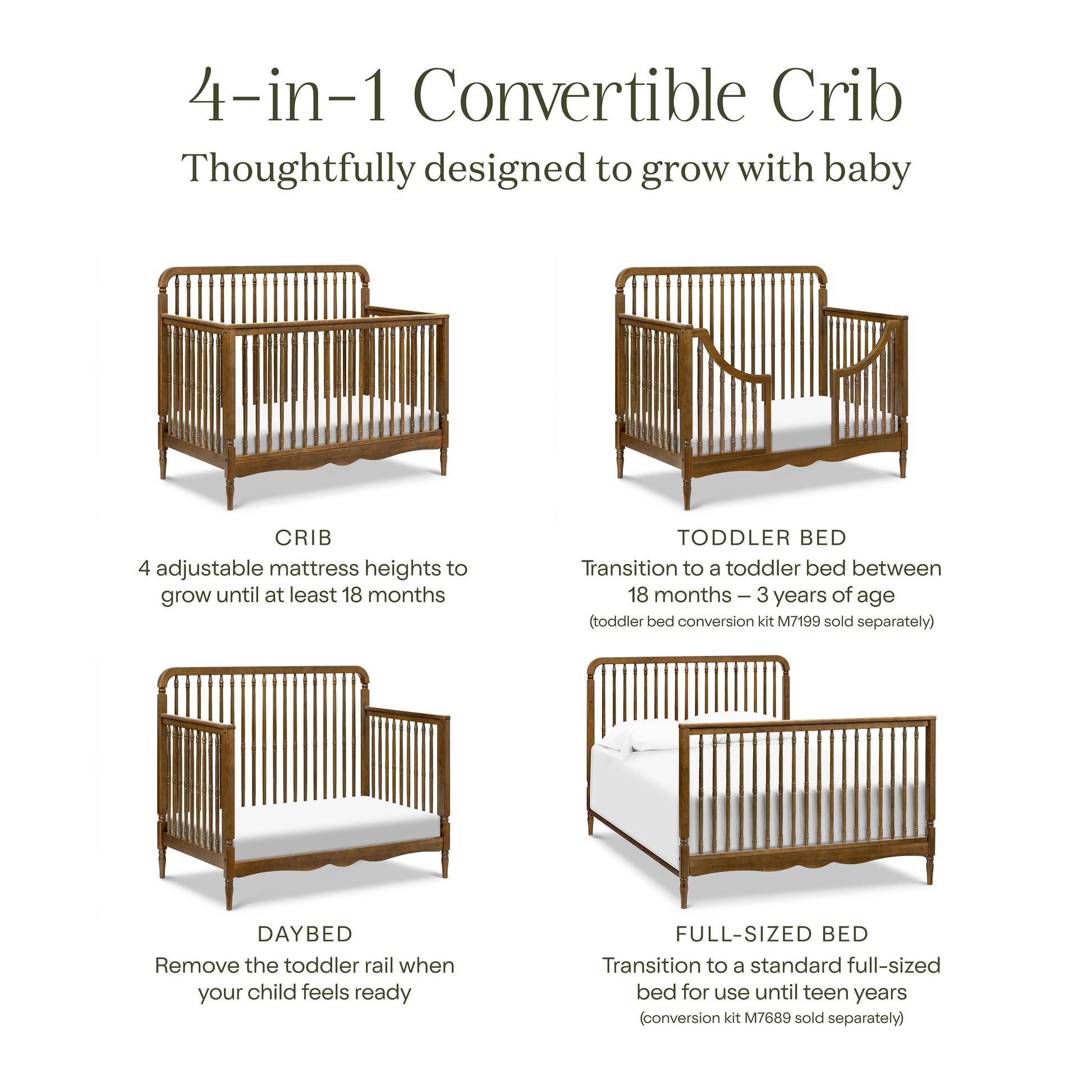 M7141NL,Namesake,Liberty 4-in-1 Convertible Spindle Crib in Natural Walnut