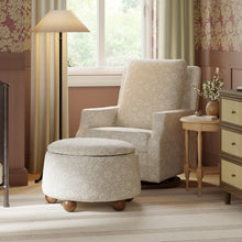 M30985MADF,Namesake,Tuffet Storage Ottoman Mallow in Ash w/ Dark Wood Ball Feet