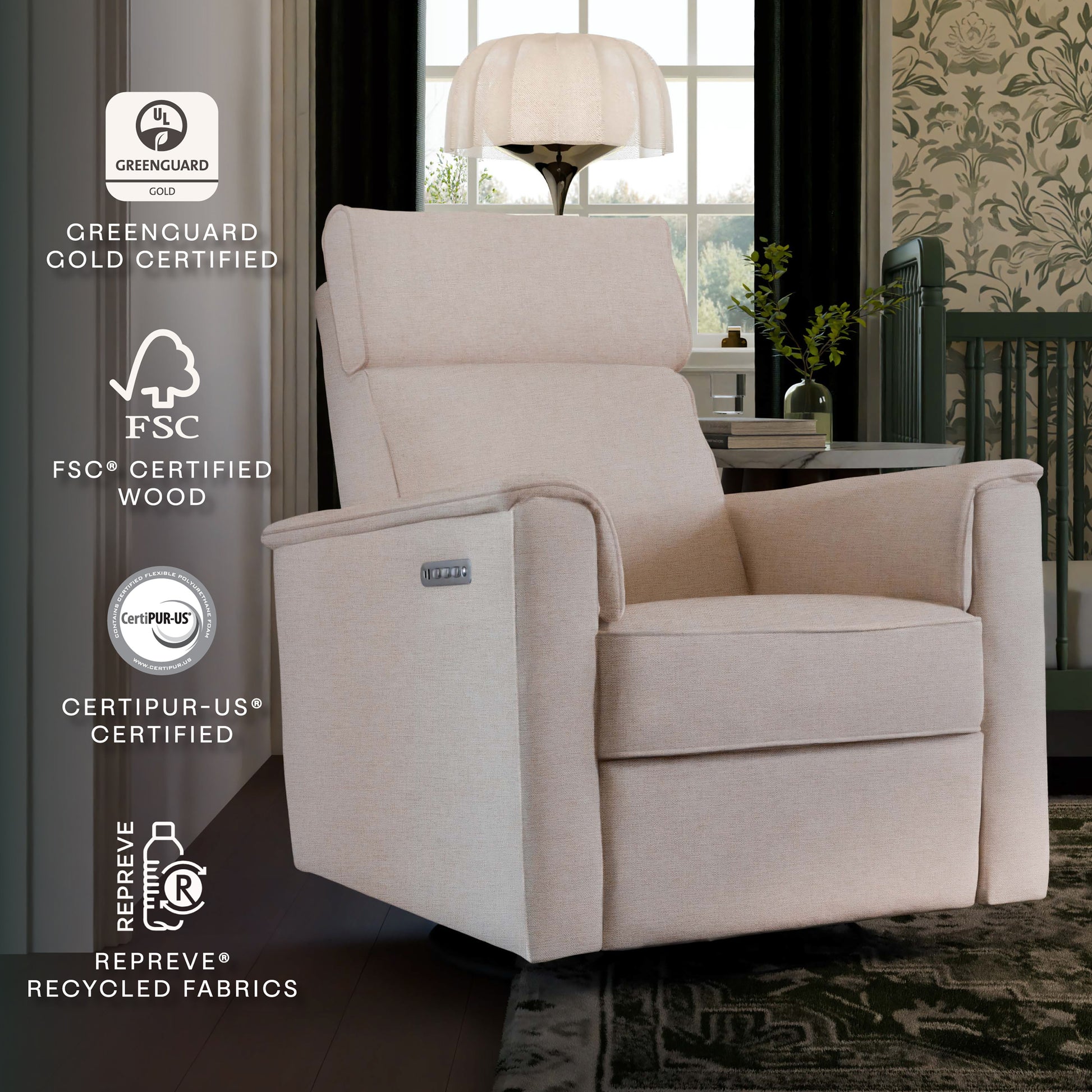 M17182PBEW,Namesake,Willa Pro Power Glider Recliner w/ Power Lumbar in Performance Beach Eco-Weave