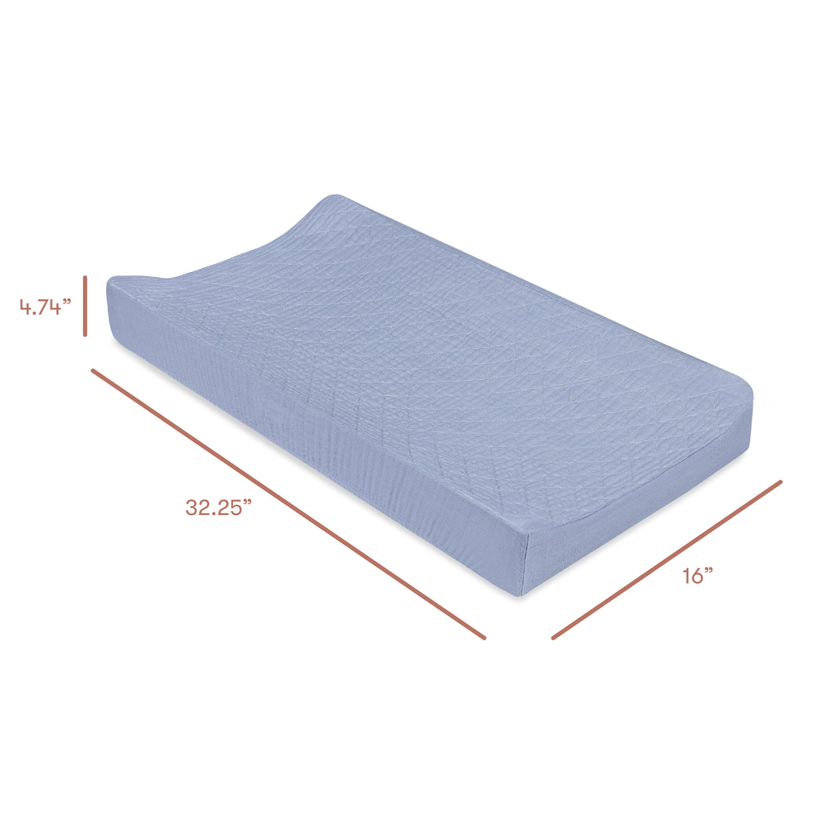 Quilted Changing Pad Cover in GOTS Certified Organic Muslin Cotton - dimensions