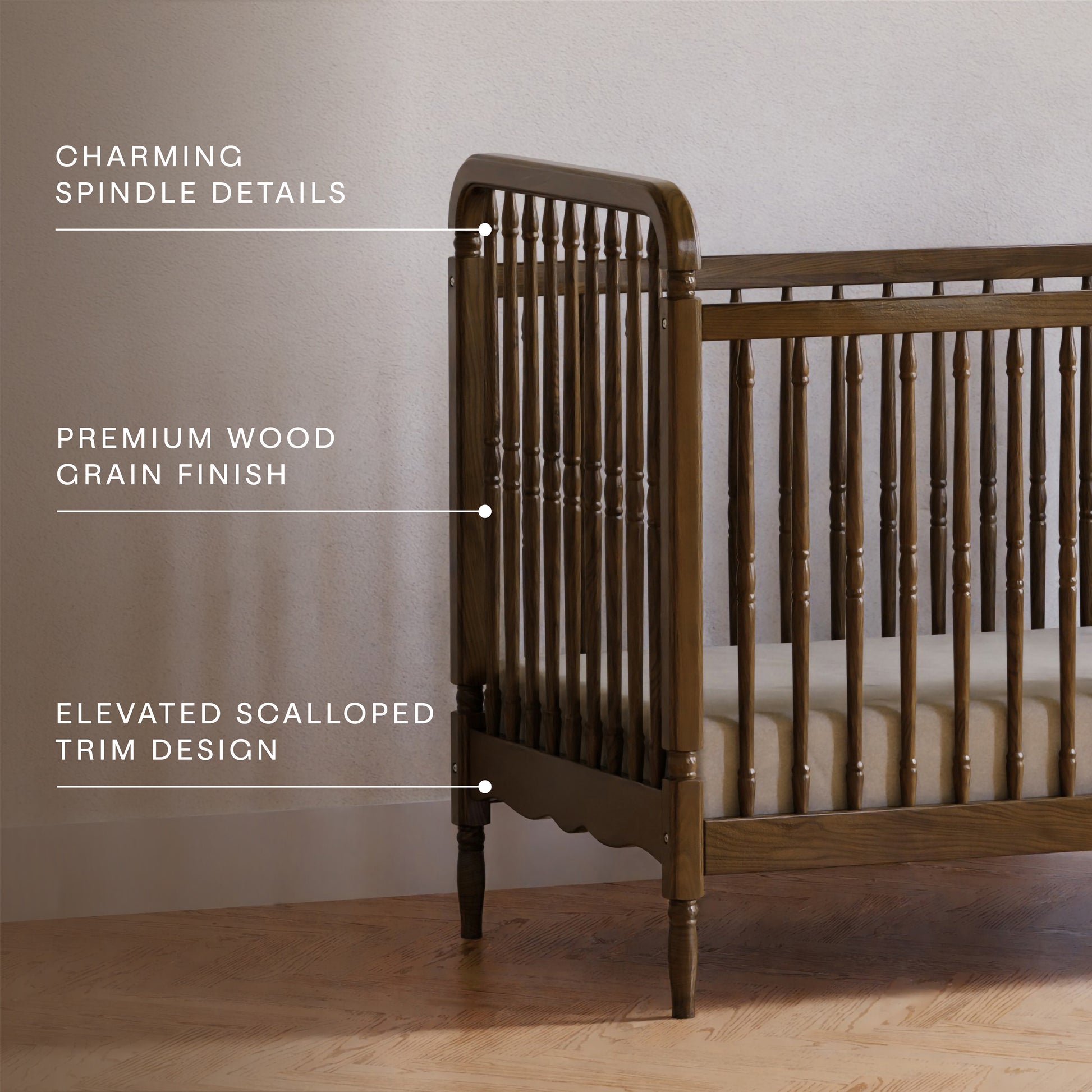 M7101NL,Namesake,Liberty 3-in-1 Convertible Spindle Crib w/Toddler Bed Conversion Kit in Natural Walnut