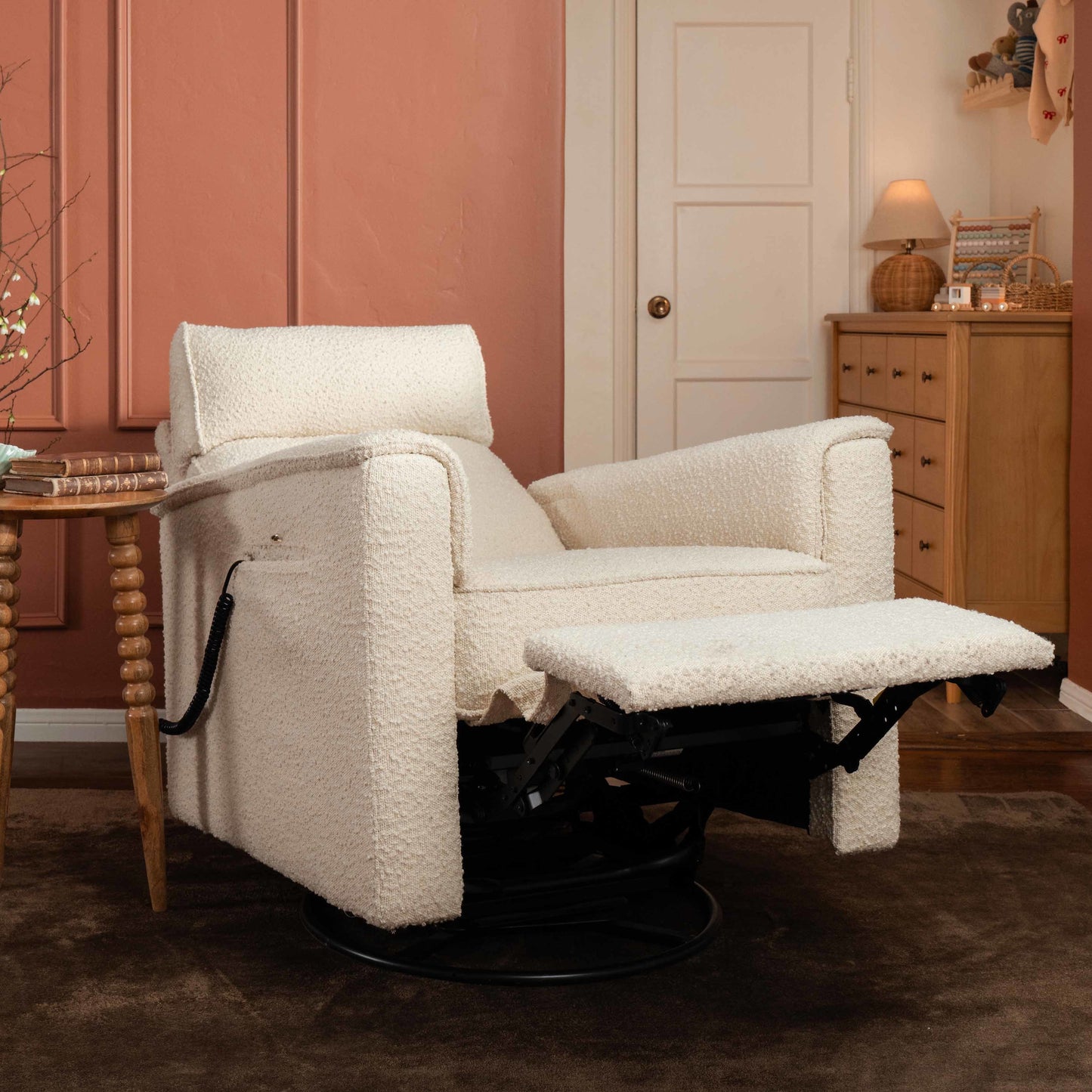 M17183PWB,Namesake,Willa Deluxe Power Glider Recliner w/Heat&Massage in Performance Ivory Boucle