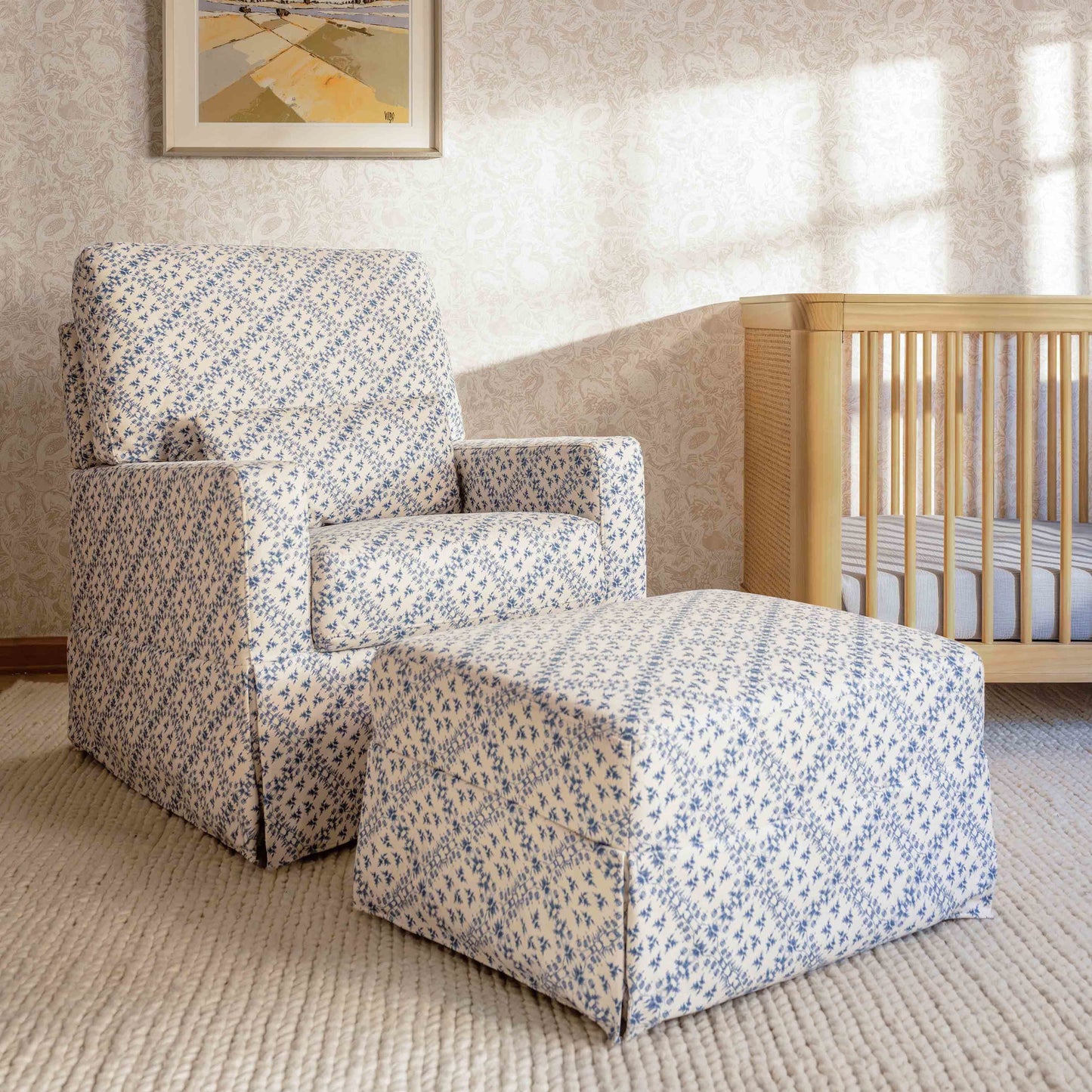 M21785BLT,Namesake,Sarah Flint x Namesake Crawford Gliding Ottoman in Blue Lattice Performance Eco-Weave