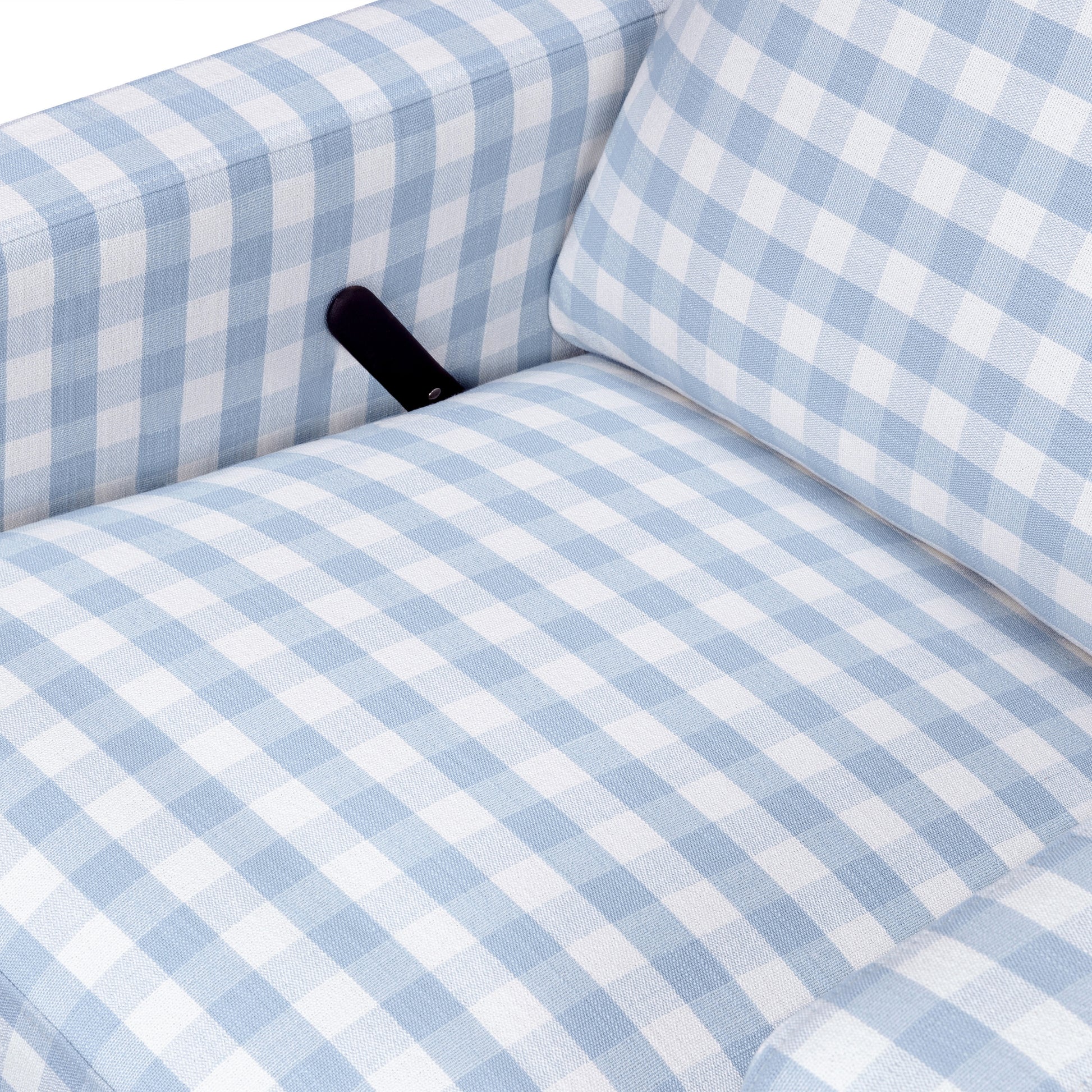 M22287BGHLB,Namesake,Crewe Recliner and Swivel Glider in Blue Gingham with Light Wood Base