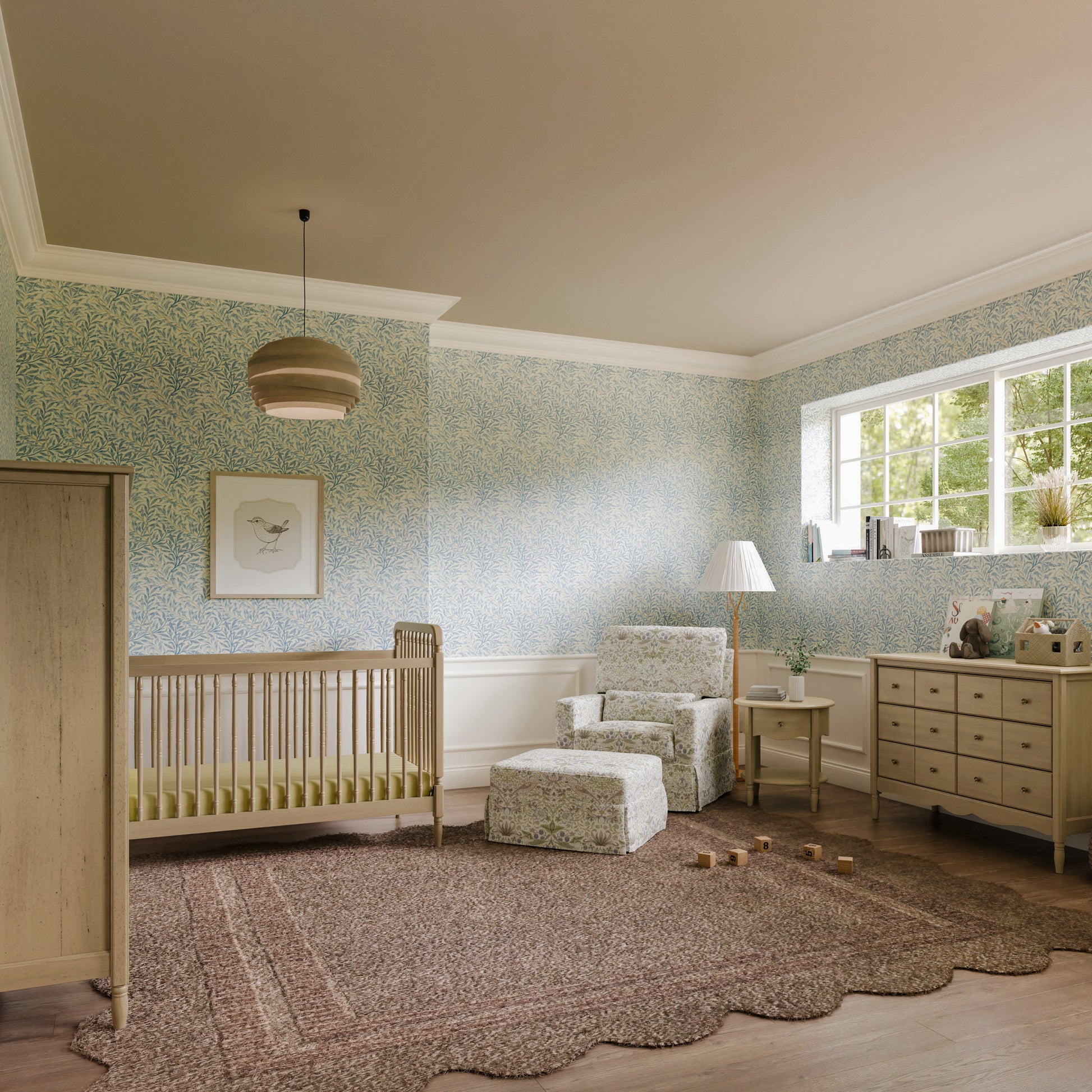 M21785TTFT,Namesake,Crawford Gliding Ottoman in Strawberry Thief in Fig & Thyme